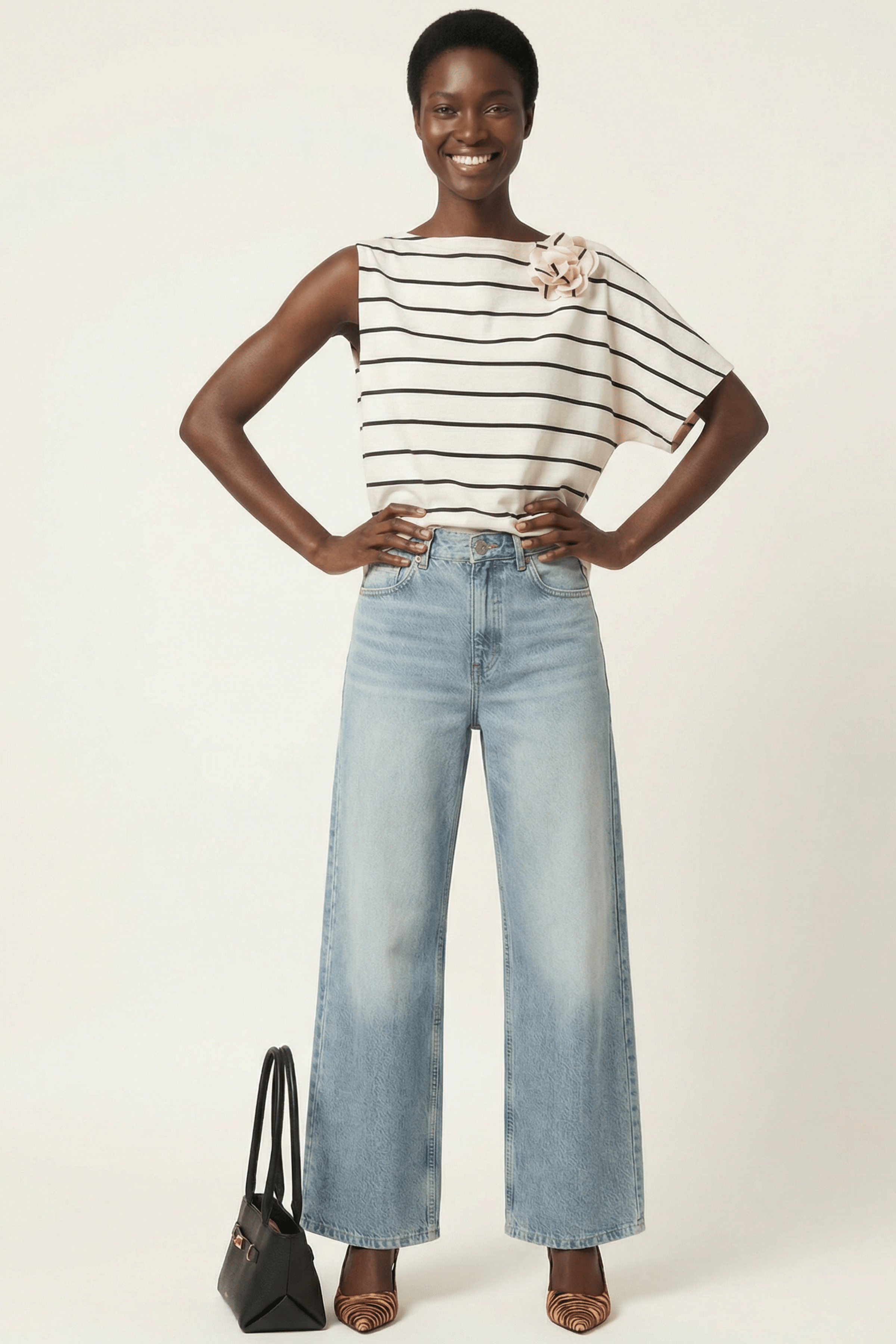 Camiseta blanca rayas asimetrica con flor Lolitas&L - lolitasyl.com