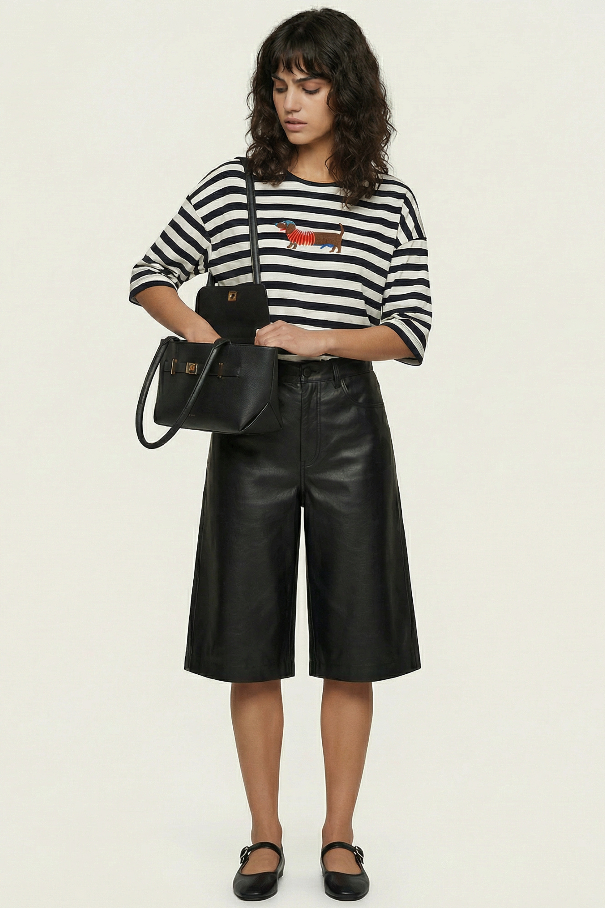 Camiseta blanca rayas con bordado perrito salchicha Lolitas&L