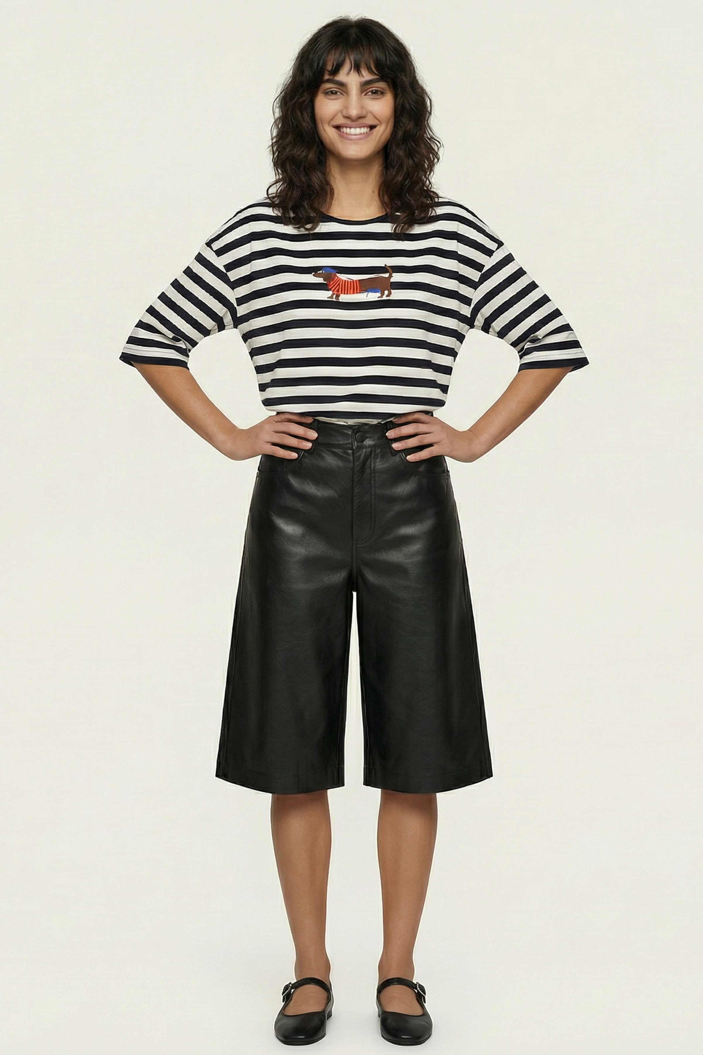 Camiseta blanca rayas con bordado perrito salchicha Lolitas&L