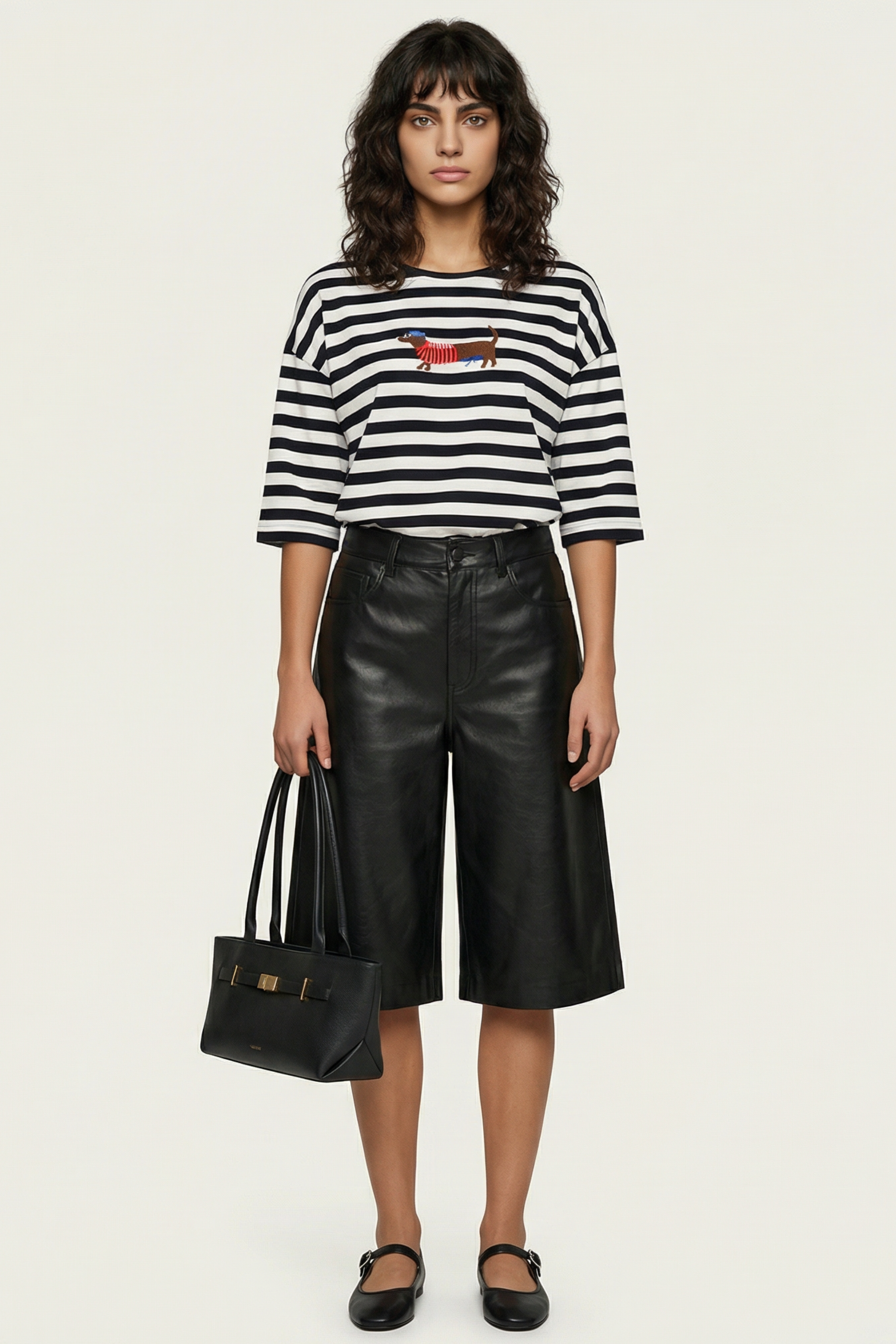 Camiseta blanca rayas con bordado perrito salchicha Lolitas&L