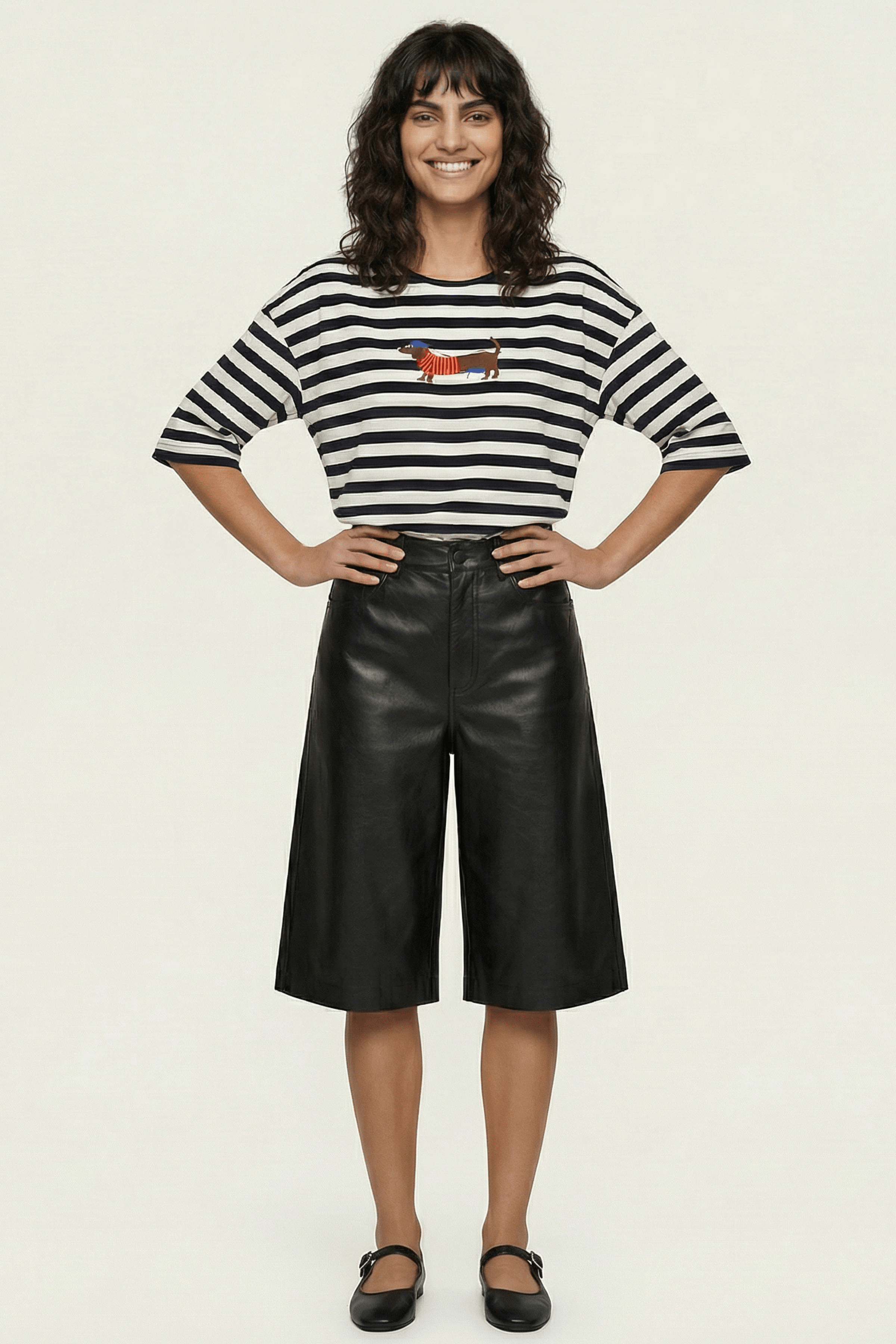 Camiseta blanca rayas con bordado perrito salchicha Lolitas&L - lolitasyl.com