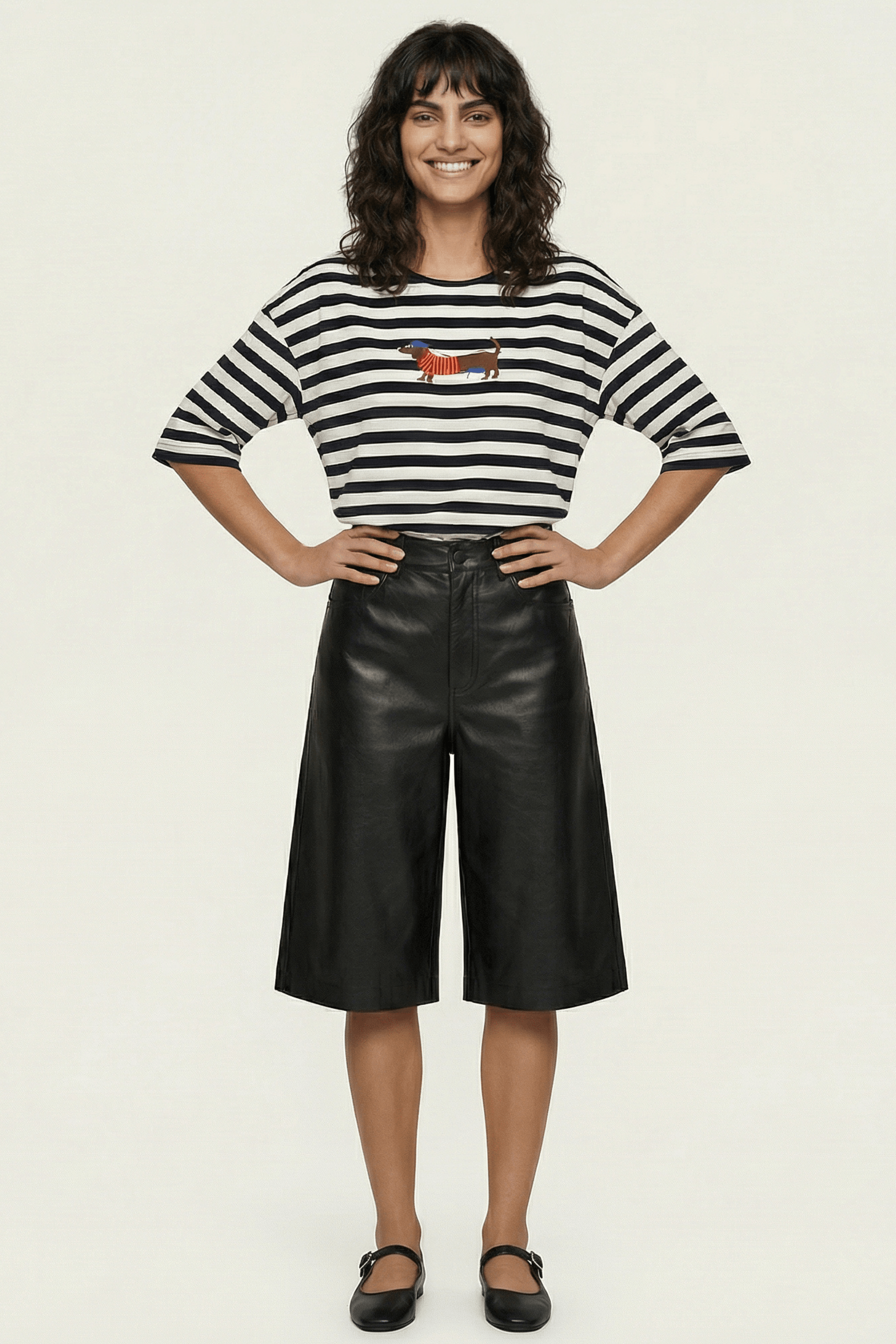 Camiseta blanca rayas con bordado perrito salchicha Lolitas&L - lolitasyl.com