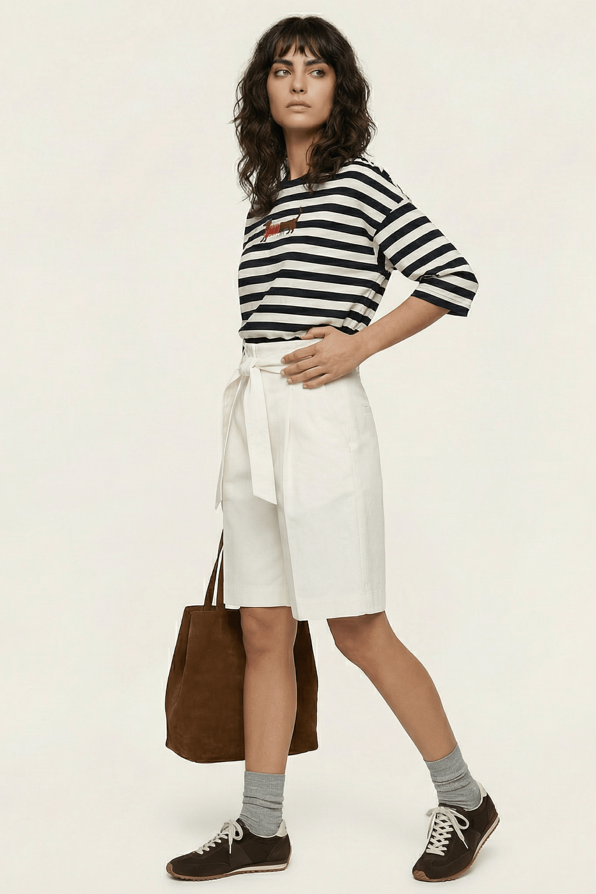 Camiseta blanca rayas con bordado perrito salchicha Lolitas&L - lolitasyl.com