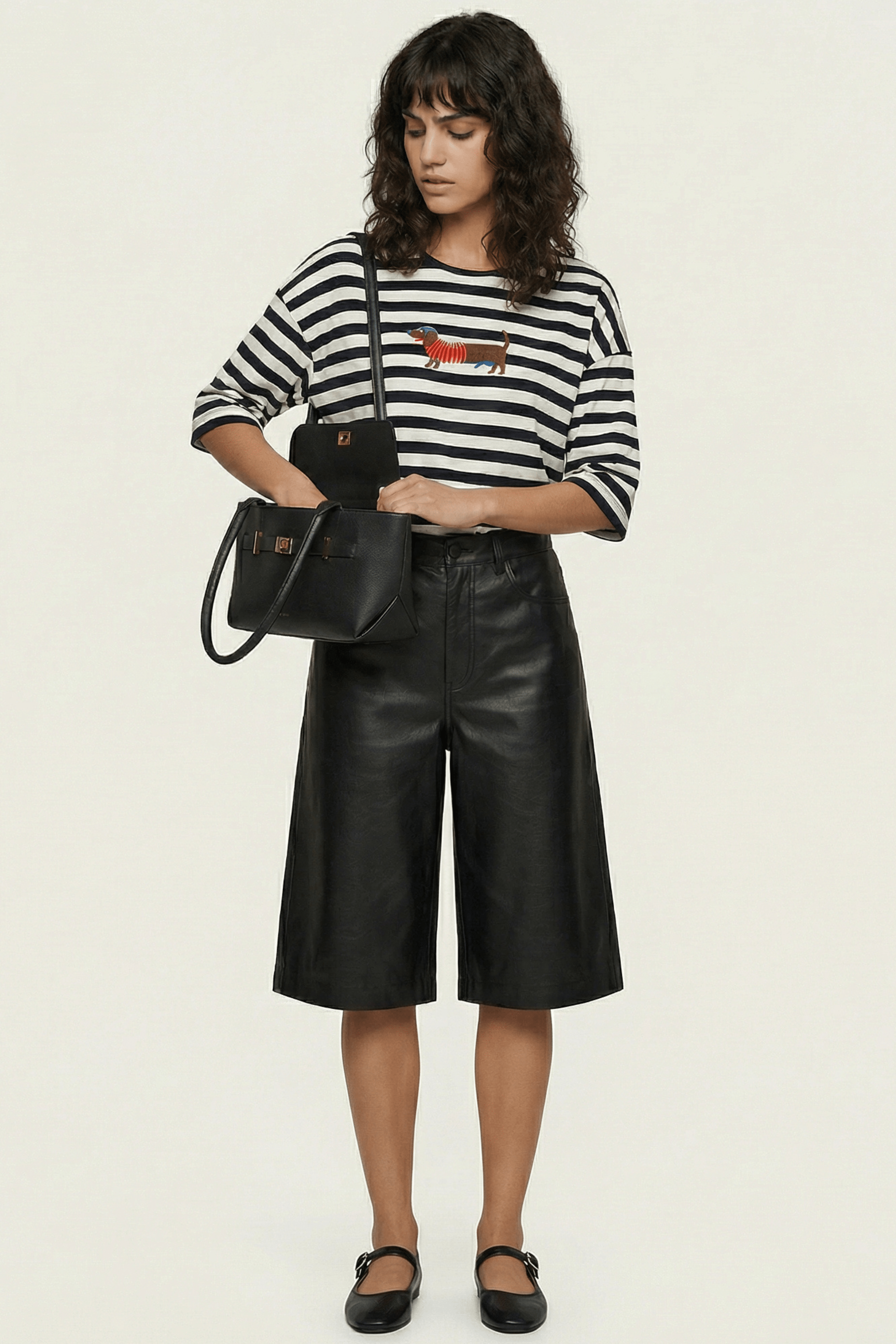 Camiseta blanca rayas con bordado perrito salchicha Lolitas&L - lolitasyl.com