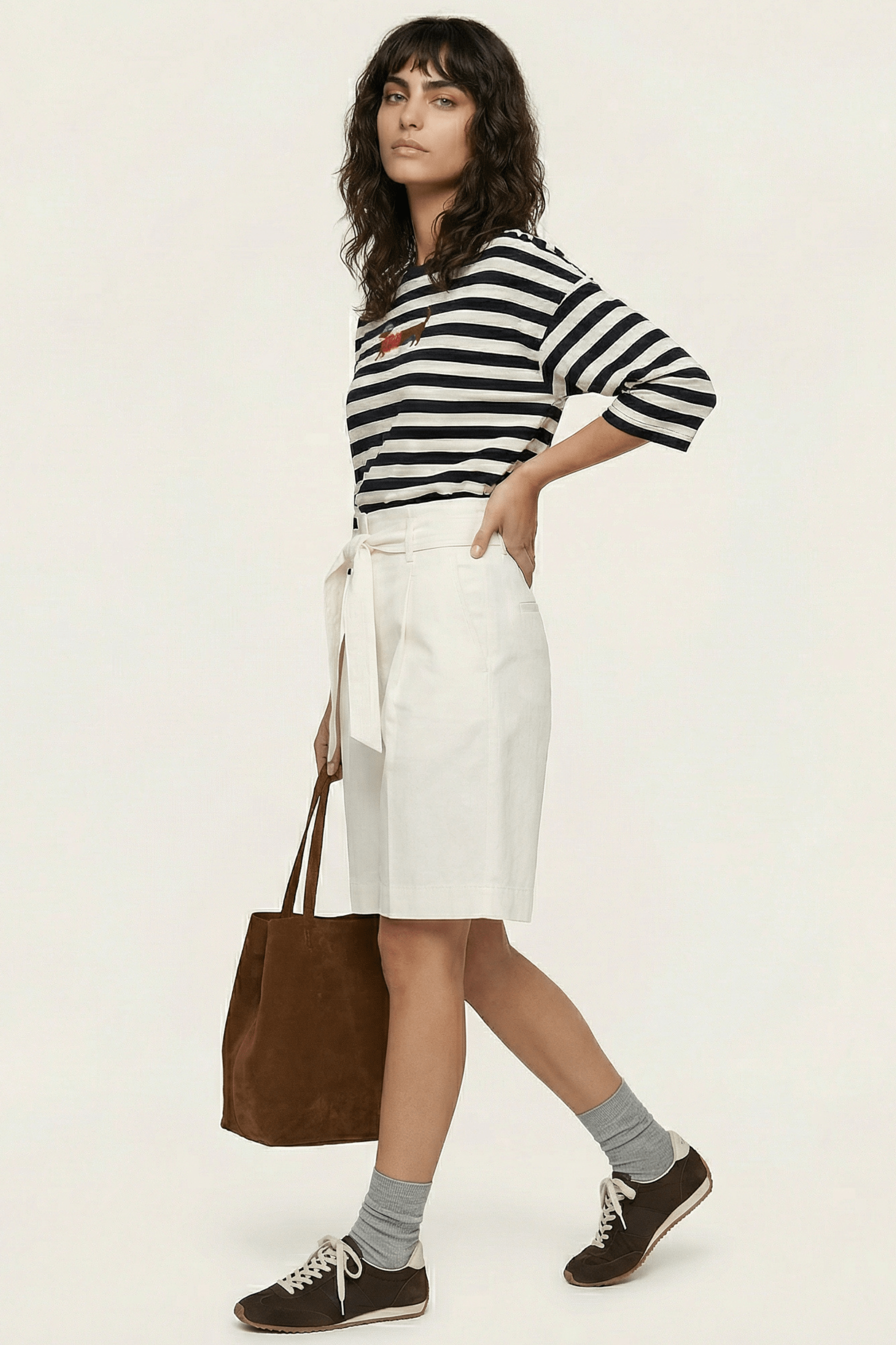 Camiseta blanca rayas con bordado perrito salchicha Lolitas&L - lolitasyl.com