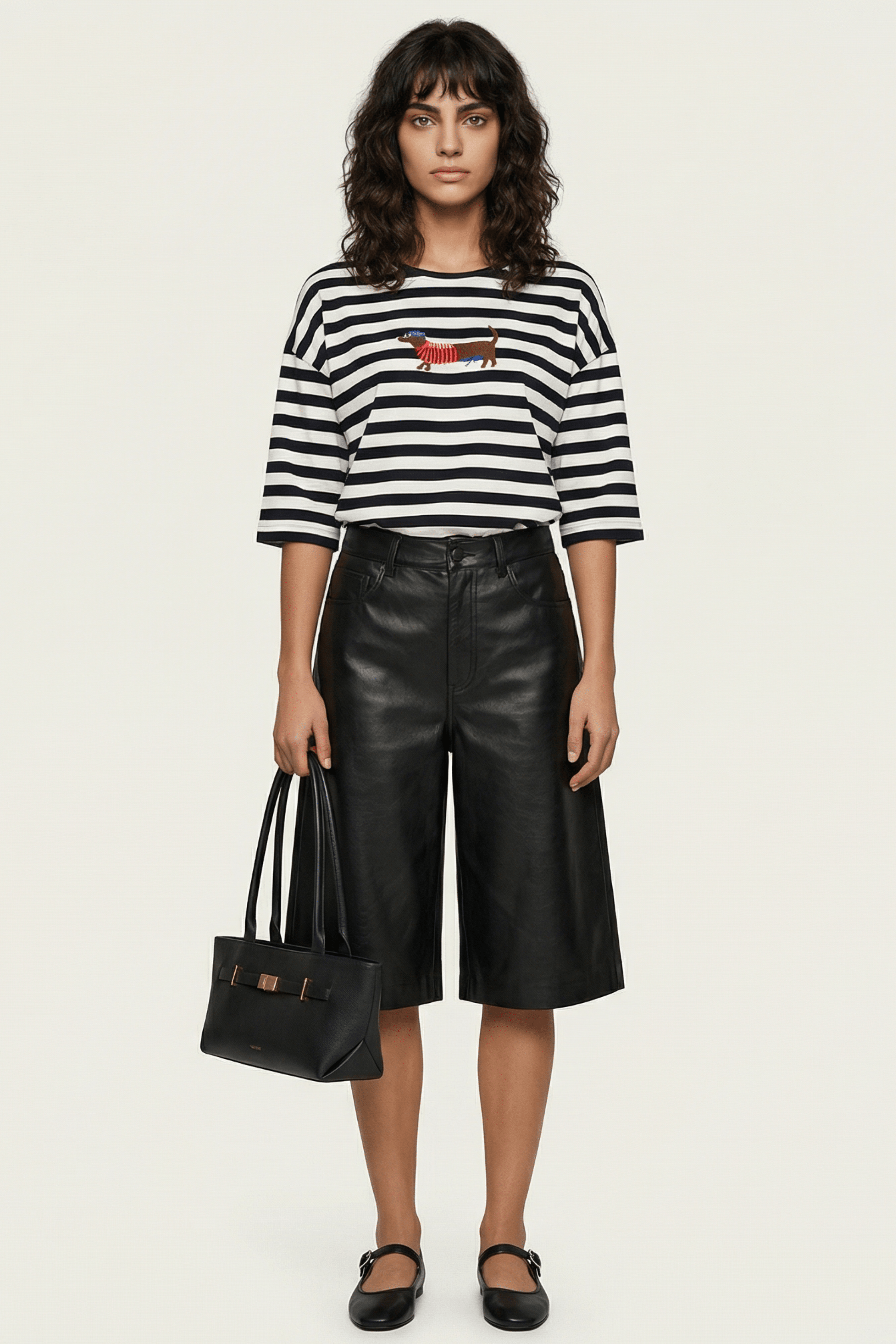 Camiseta blanca rayas con bordado perrito salchicha Lolitas&L - lolitasyl.com