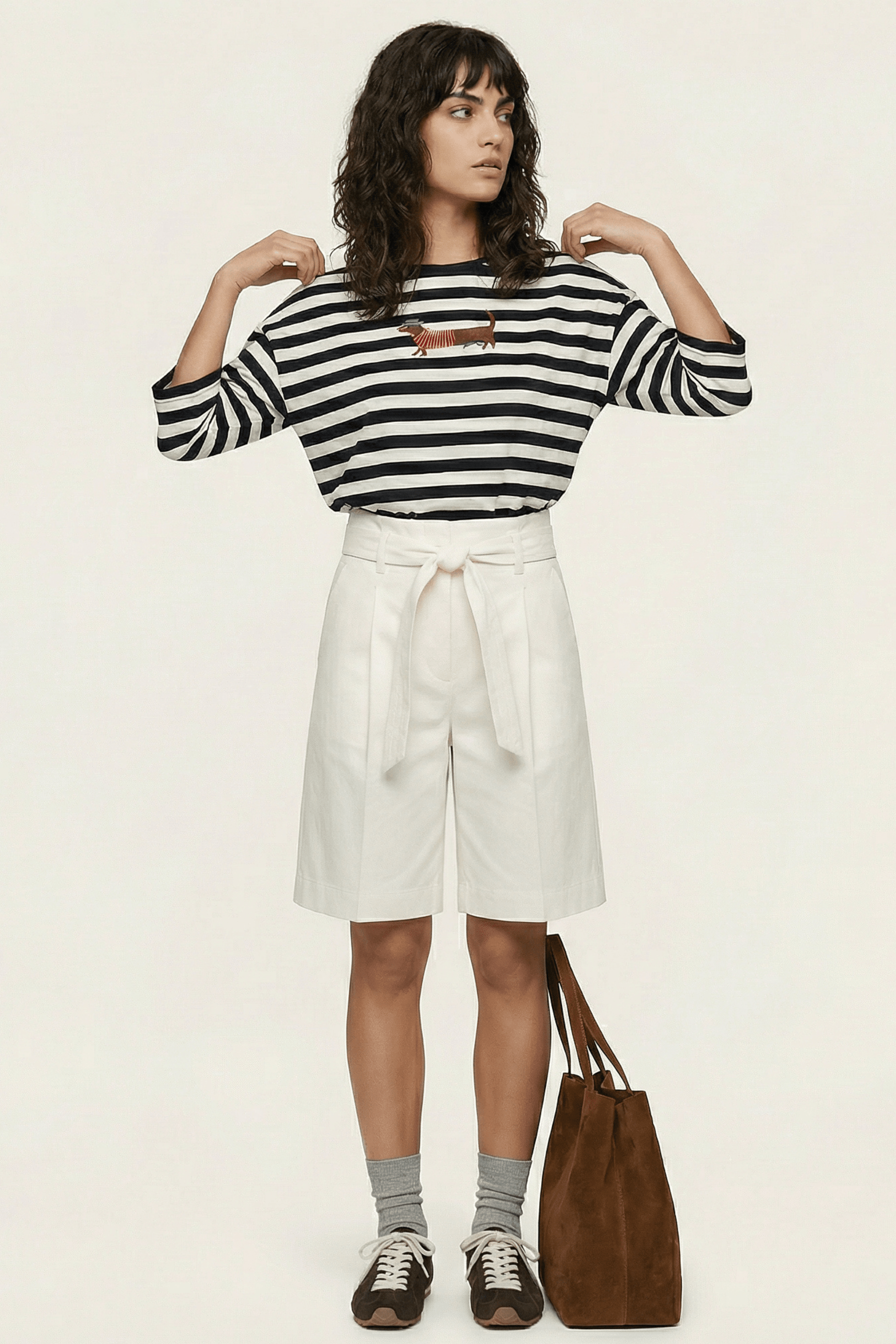 Camiseta blanca rayas con bordado perrito salchicha Lolitas&L - lolitasyl.com