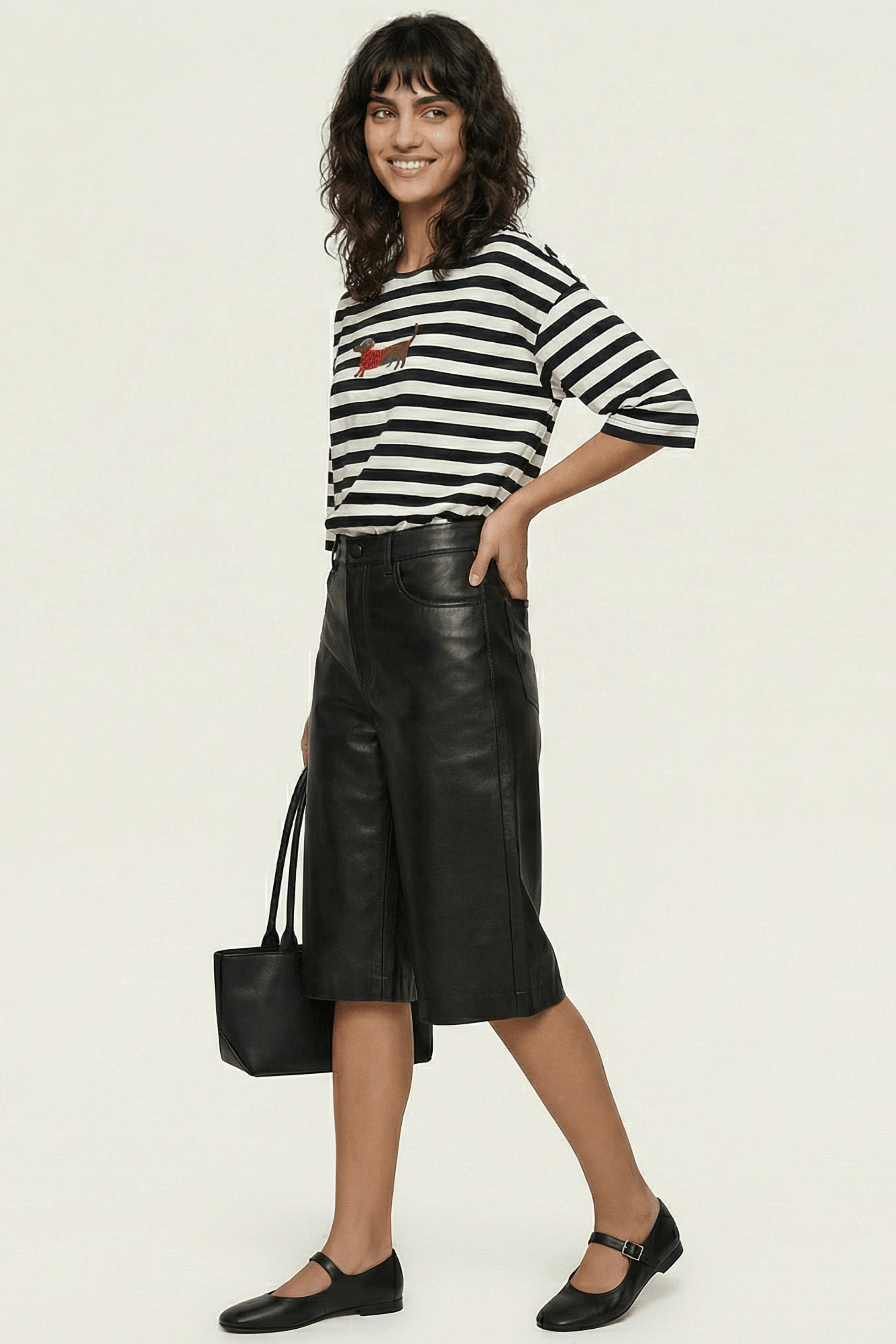 Camiseta blanca rayas con bordado perrito salchicha Lolitas&L - lolitasyl.com