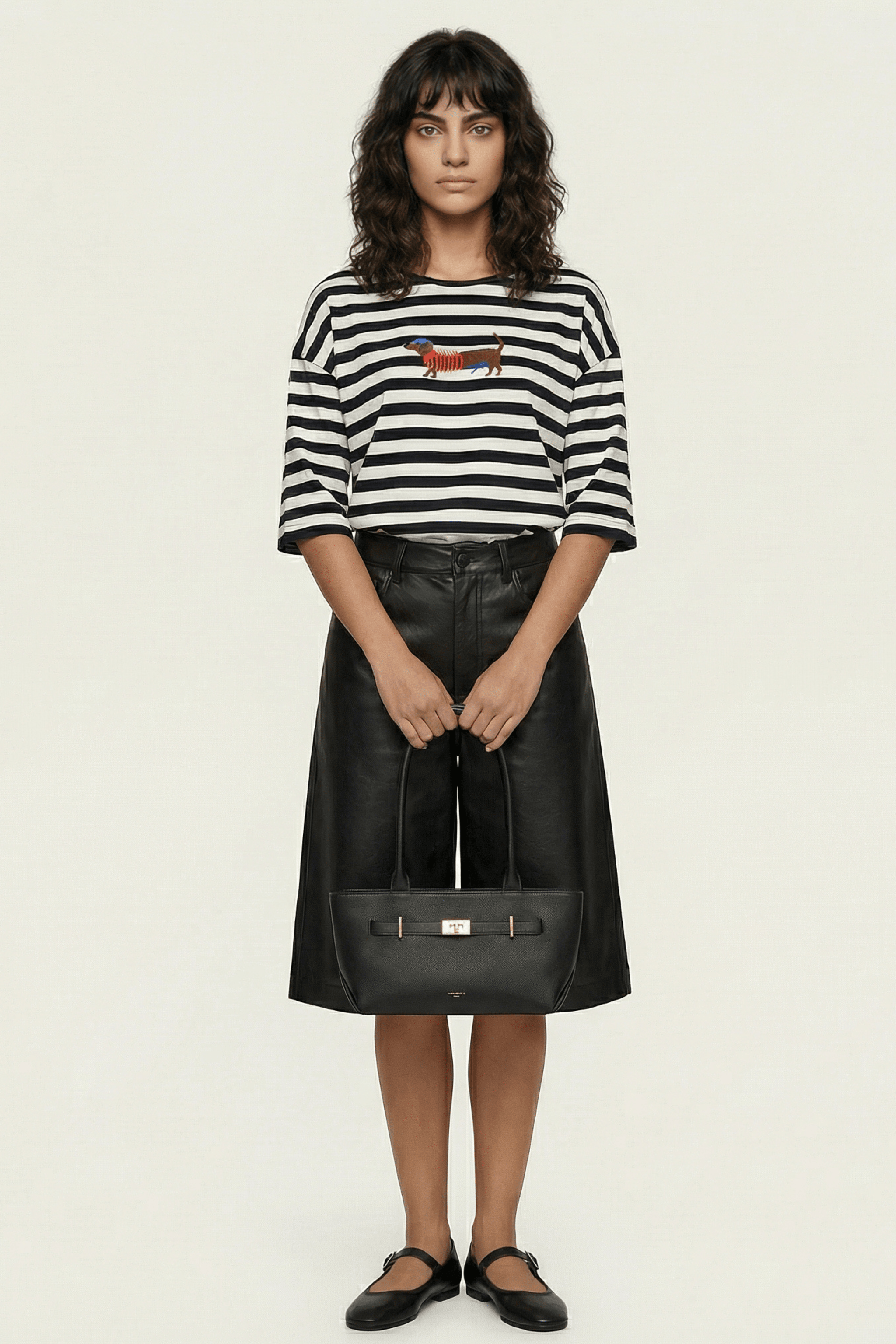 Camiseta blanca rayas con bordado perrito salchicha Lolitas&L - lolitasyl.com