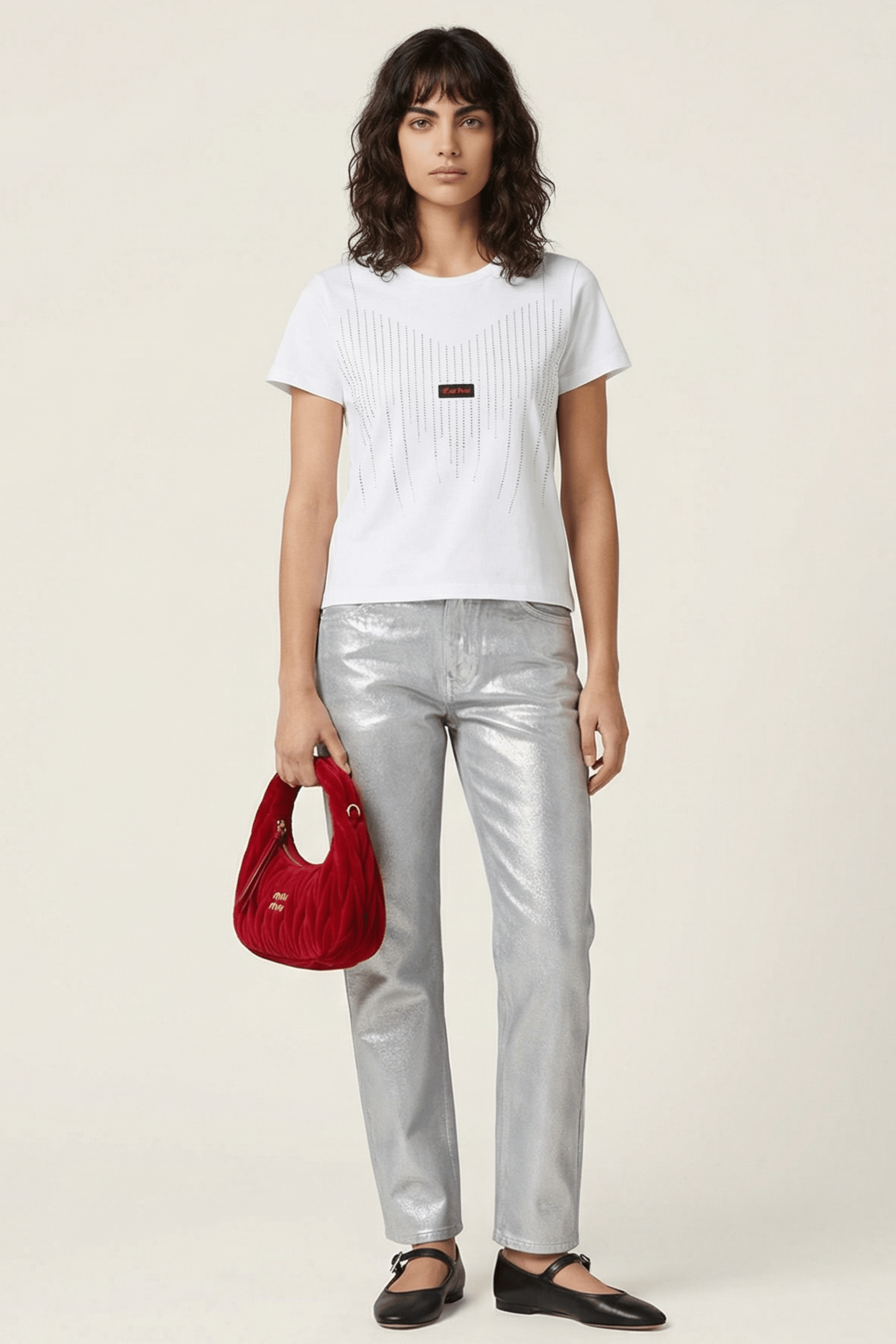 Camiseta blanca stras con logo Lolitas&L - lolitasyl.com