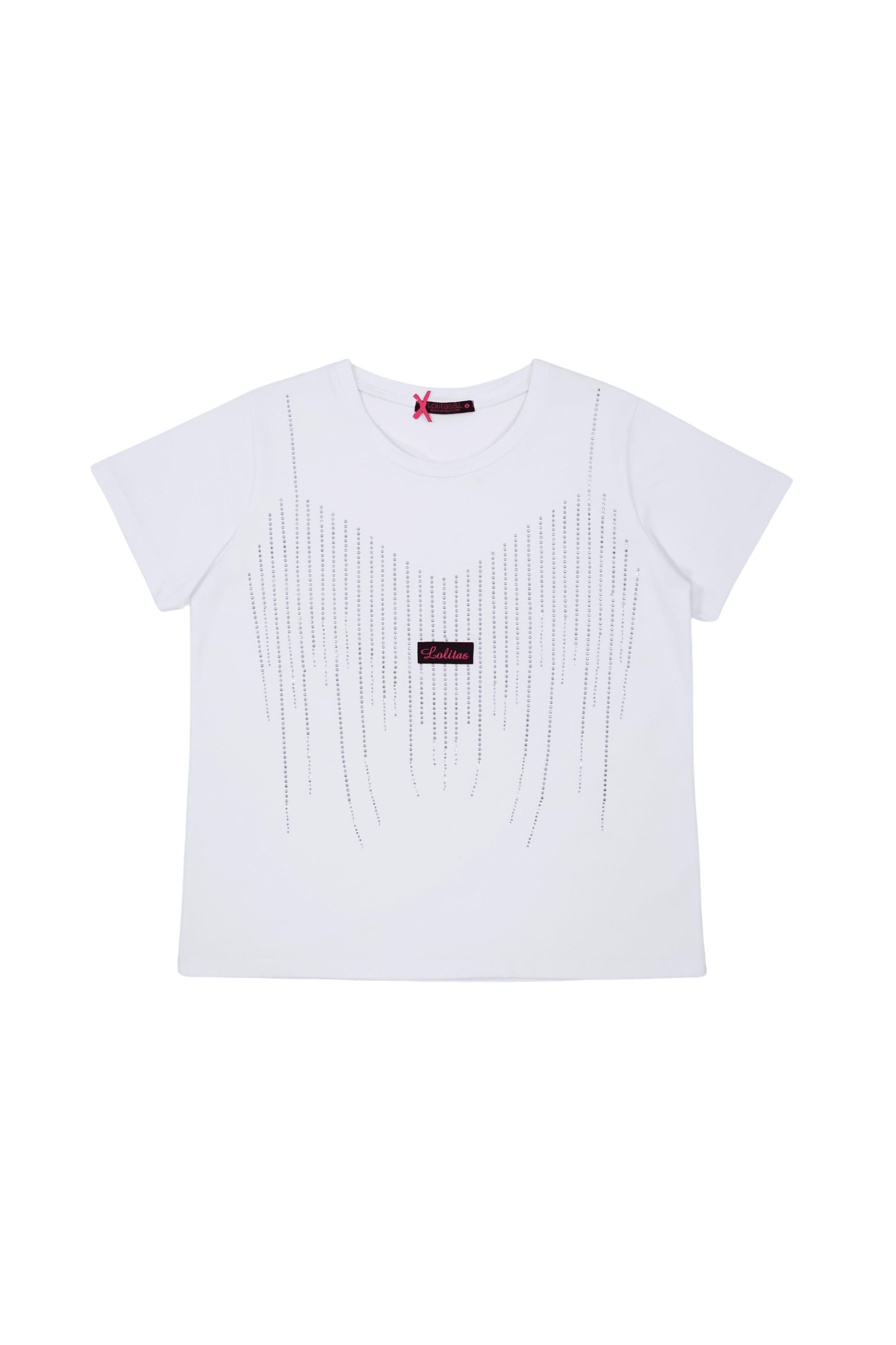 Camiseta blanca stras con logo Lolitas&L - lolitasyl.com