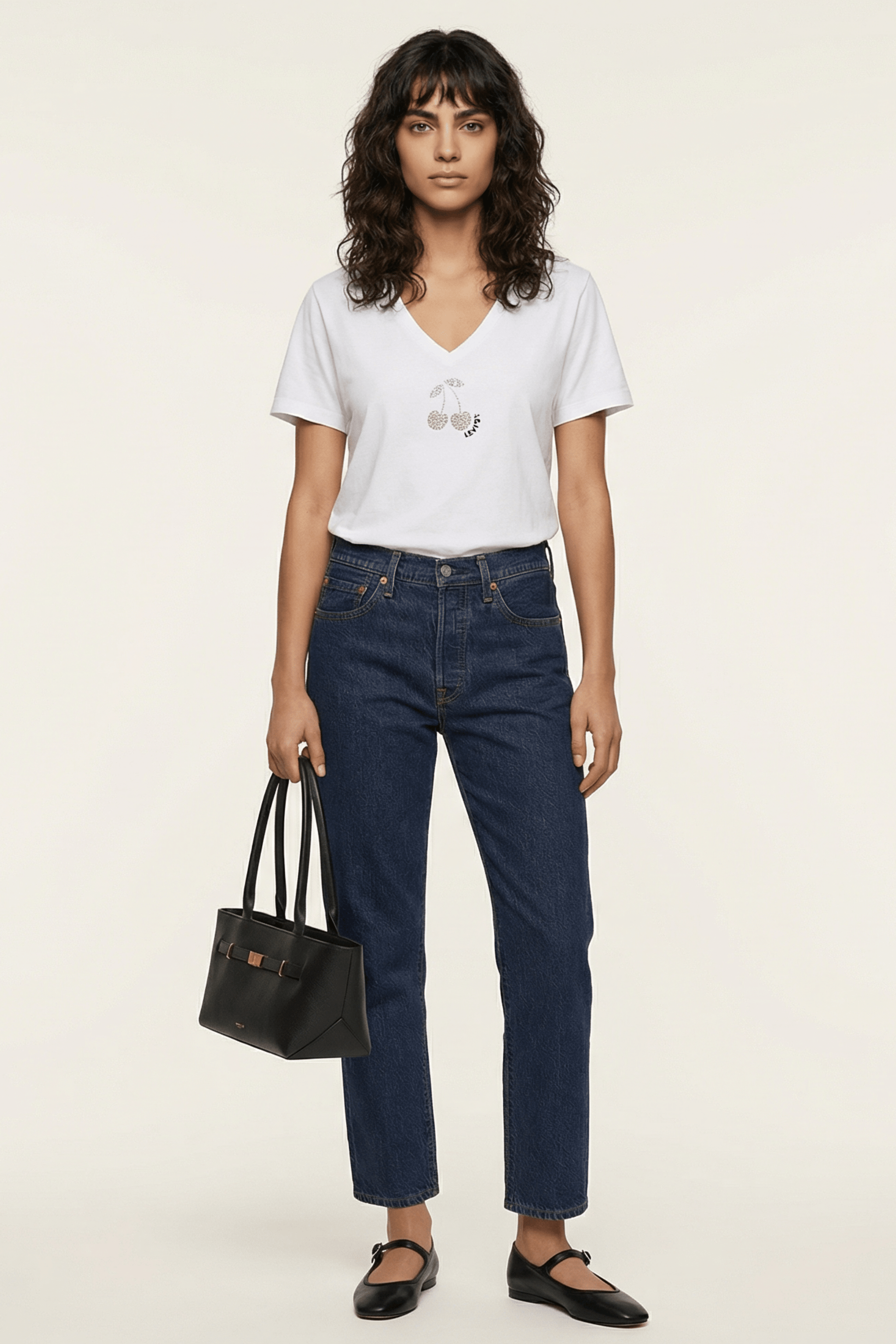 Camiseta blanca strass cerezas escote uve Lolitas&L - lolitasyl.com