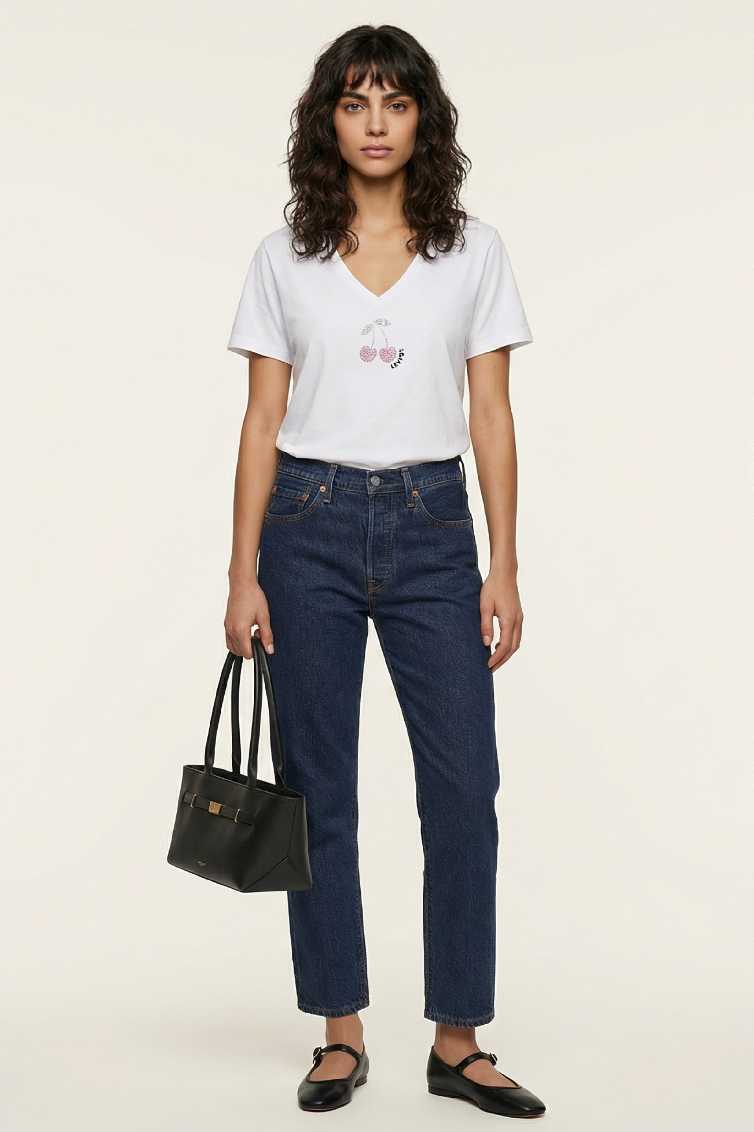 Camiseta blanca strass cerezas escote uve Lolitas&L