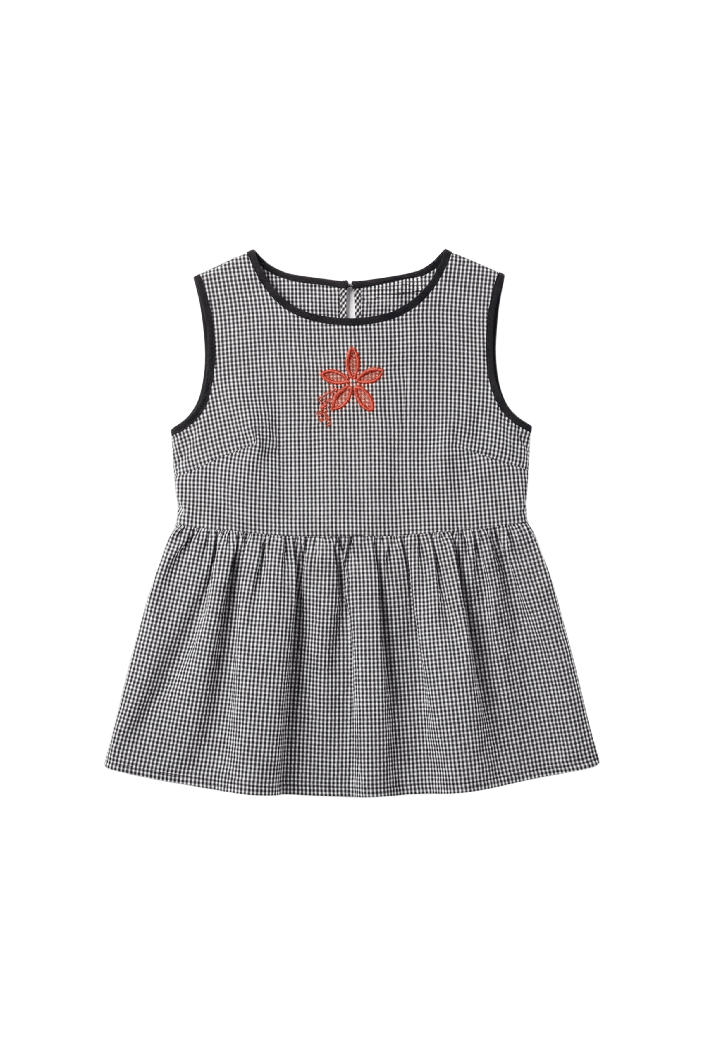 Camiseta cuadro vichy negro con bordado flor Lolitas&L - lolitasyl.com