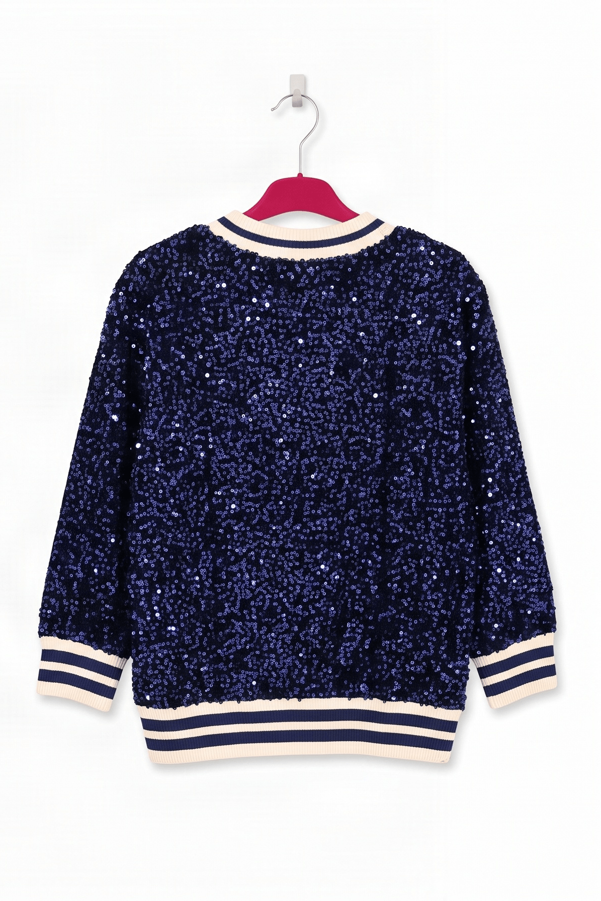 Camiseta de Lentejuelas Azul Marino con Acabados Elásticos Preloved - lolitasyl.com