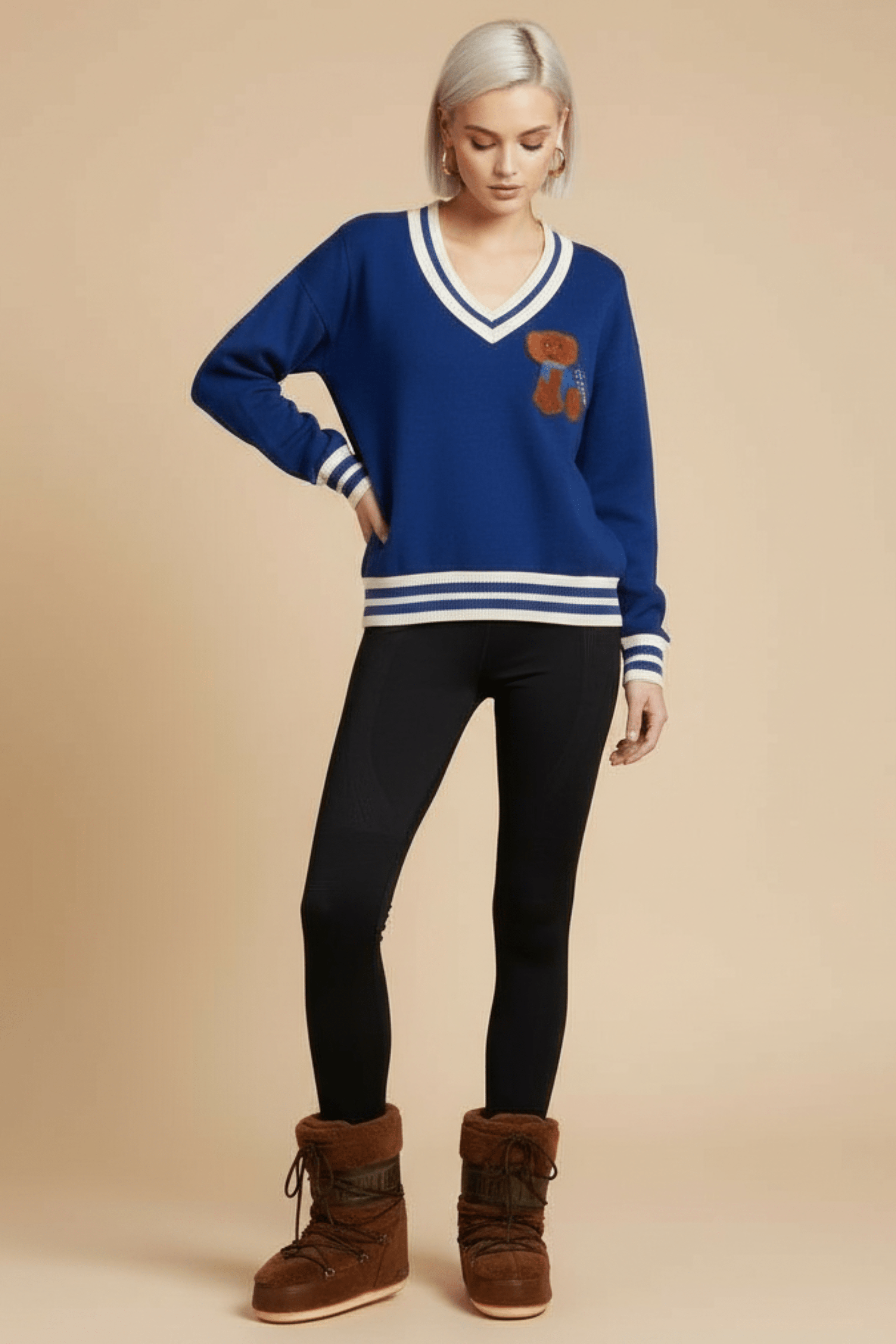 Camiseta de punto azul con elasticos y bordado osito Lolitas&L - lolitasyl.com