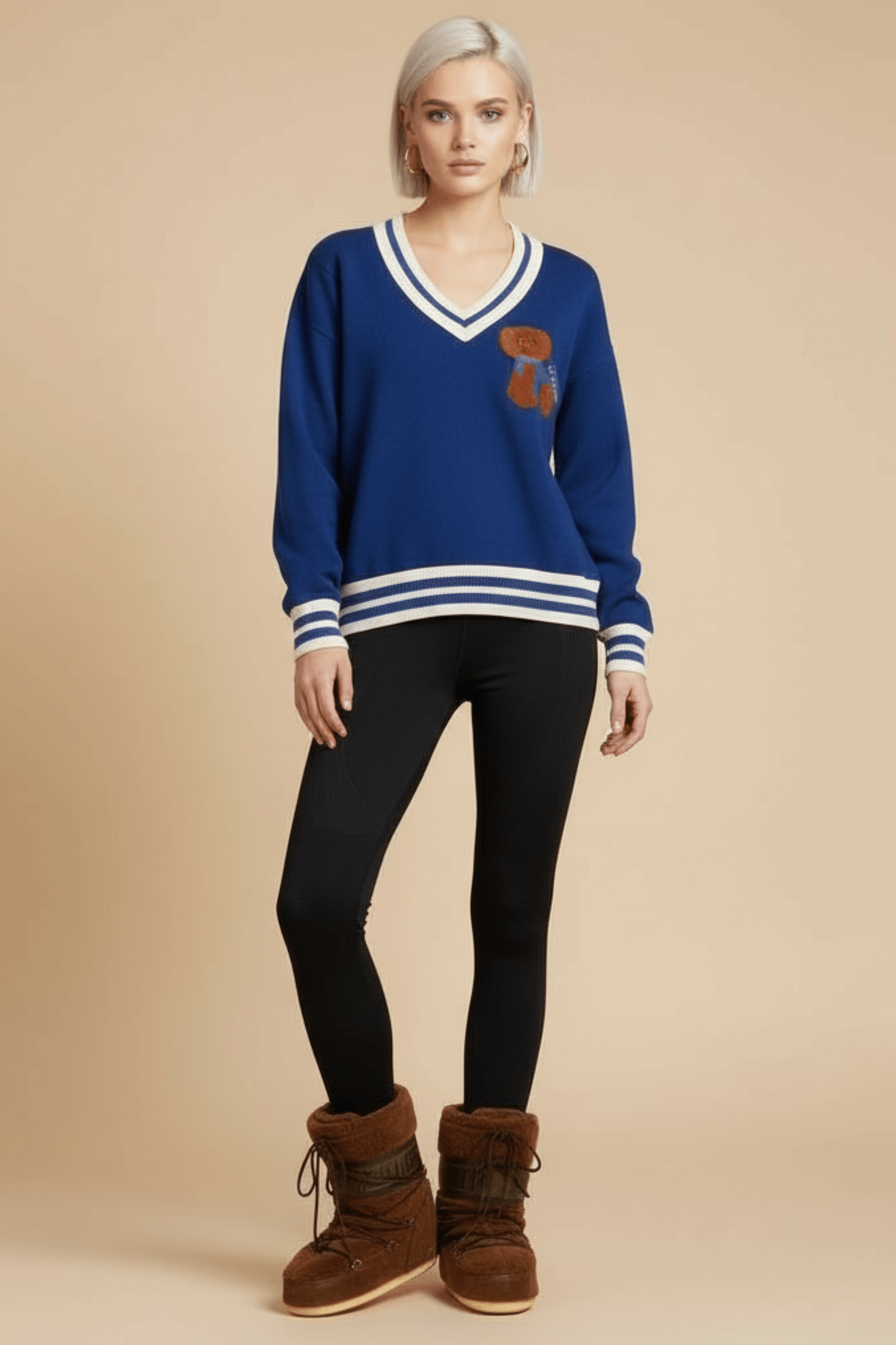 Camiseta de punto azul con elasticos y bordado osito Lolitas&L - lolitasyl.com