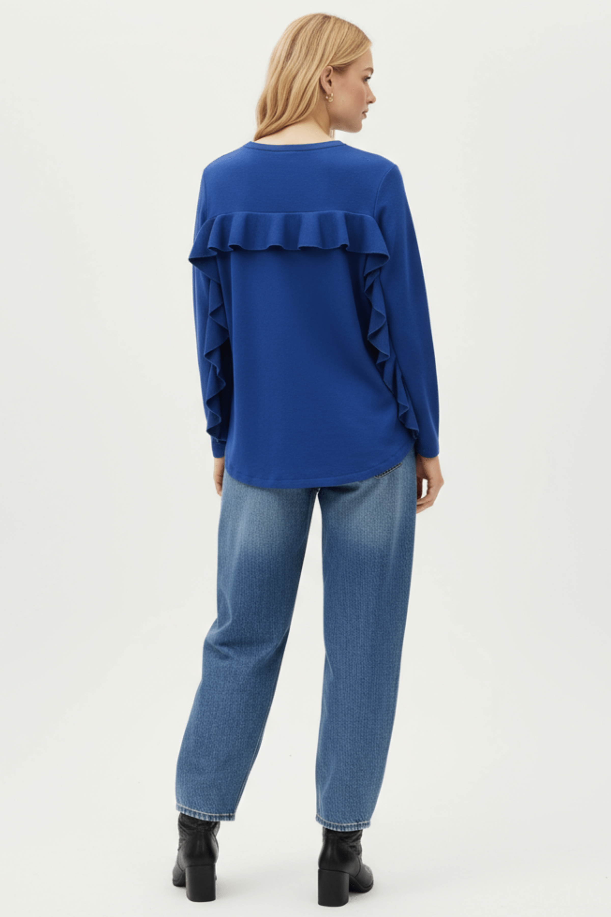 Camiseta de punto azul volante en la espalda Lolitas&L - lolitasyl.com