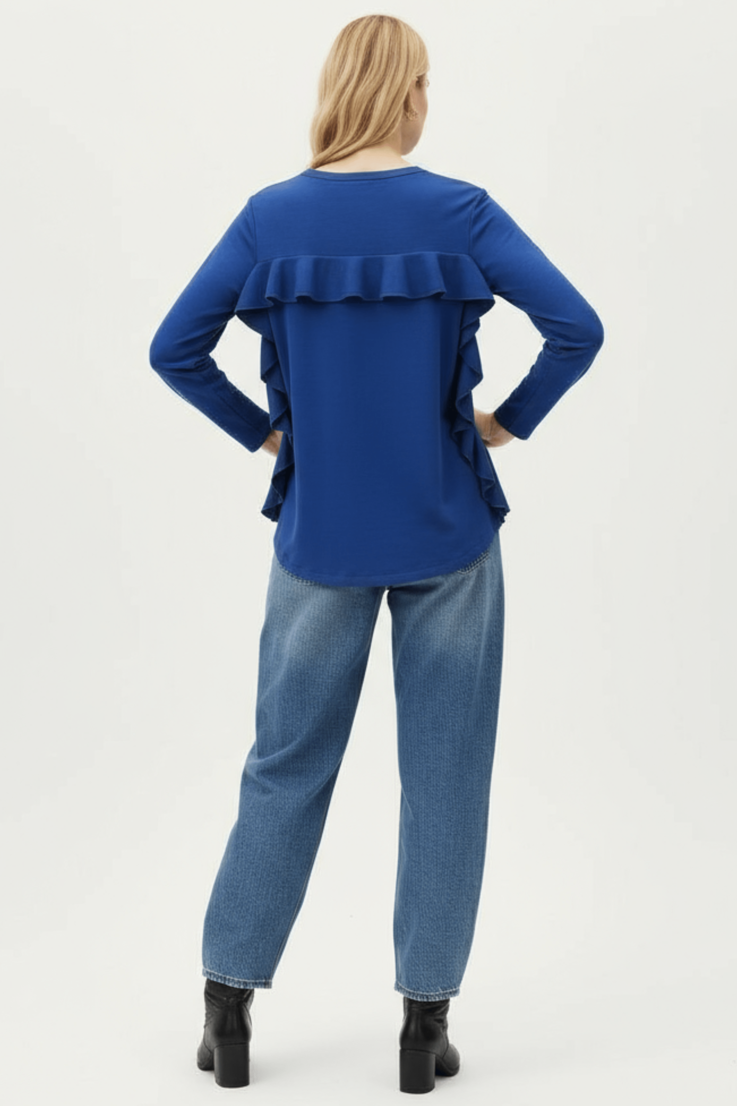 Camiseta de punto azul volante en la espalda Lolitas&L - lolitasyl.com