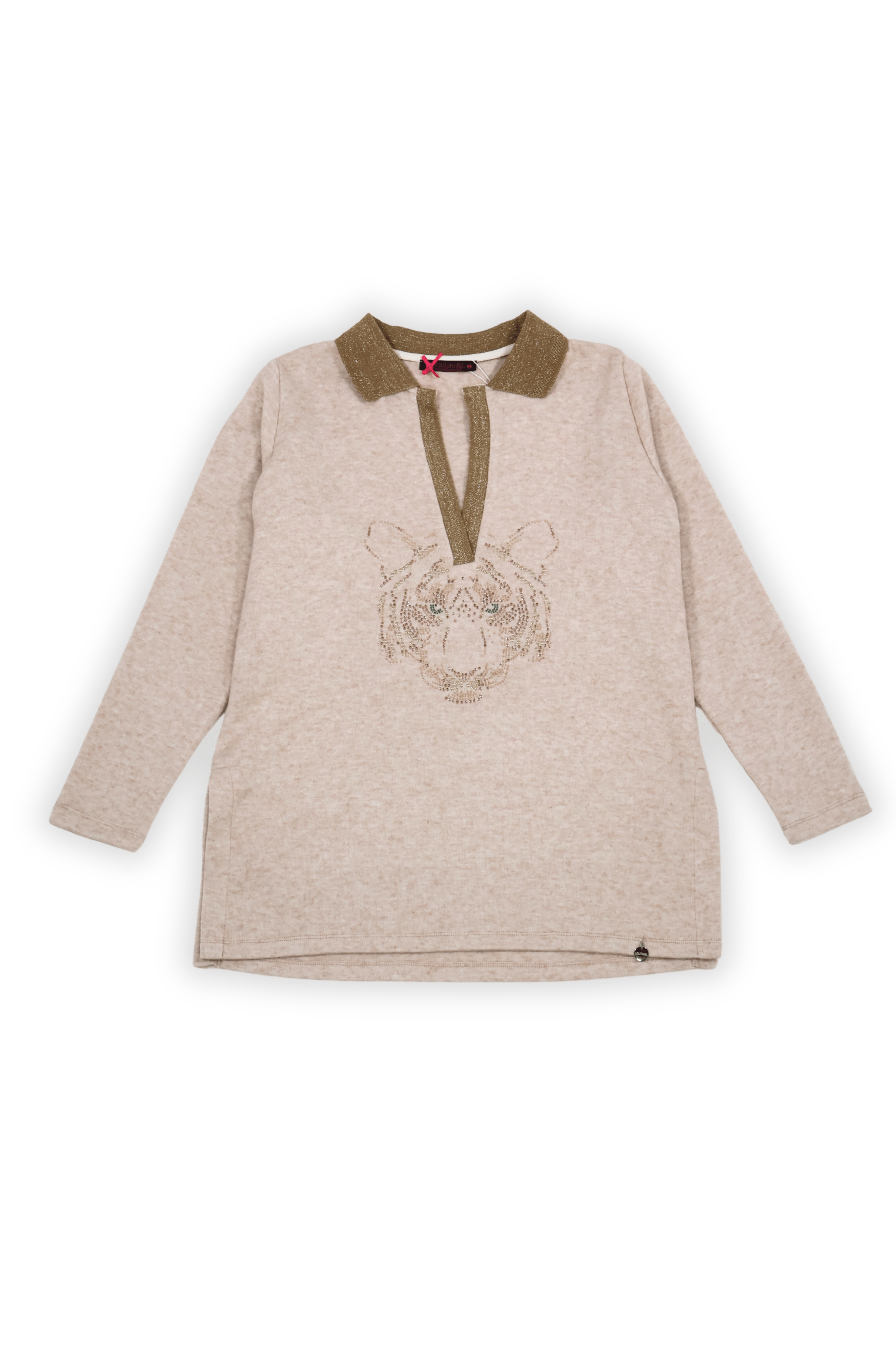 Camiseta de punto beige con leon de strass Lolitas&L - lolitasyl.com