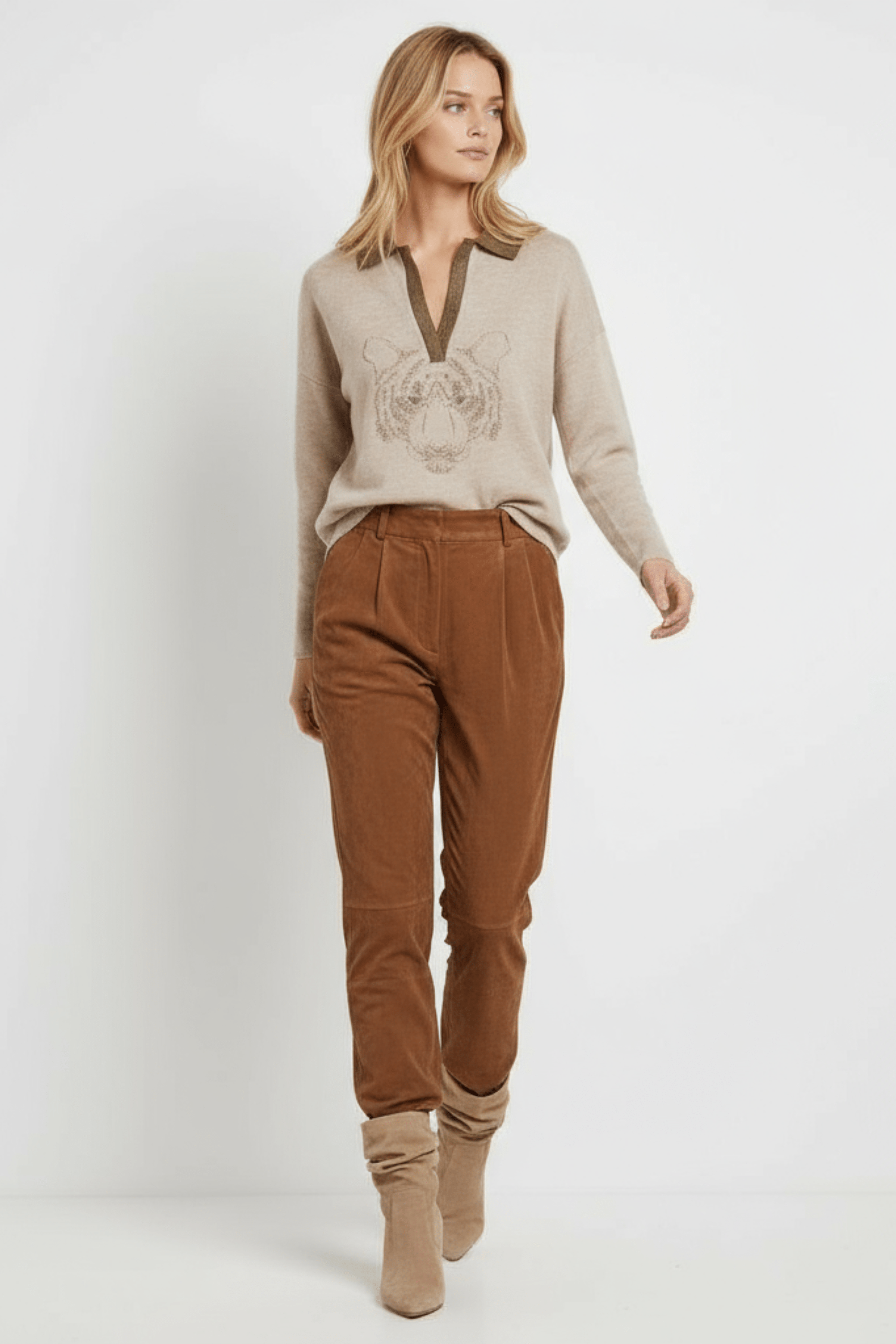 Camiseta de punto beige con leon de strass Lolitas&L - lolitasyl.com