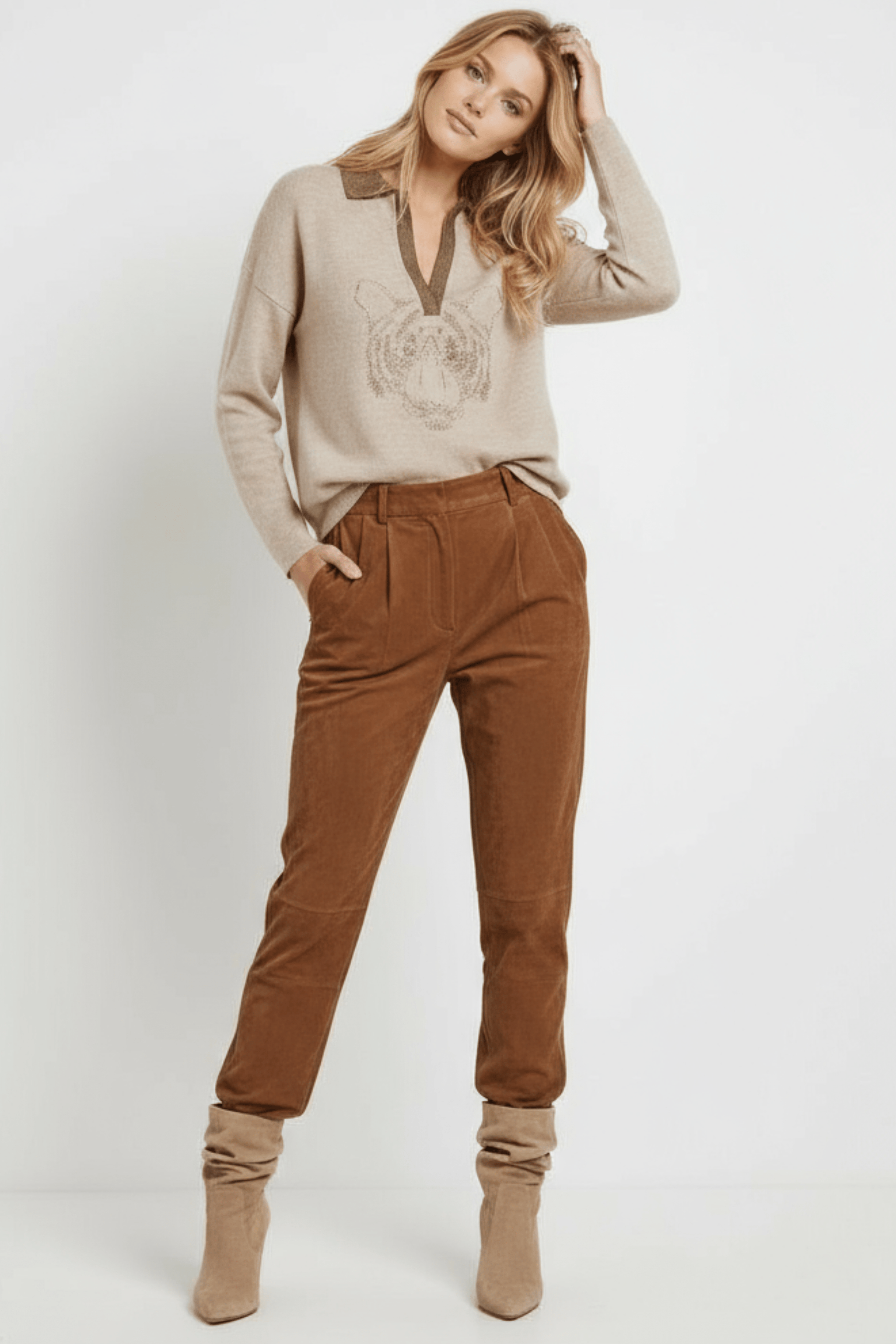 Camiseta de punto beige con leon de strass Lolitas&L - lolitasyl.com