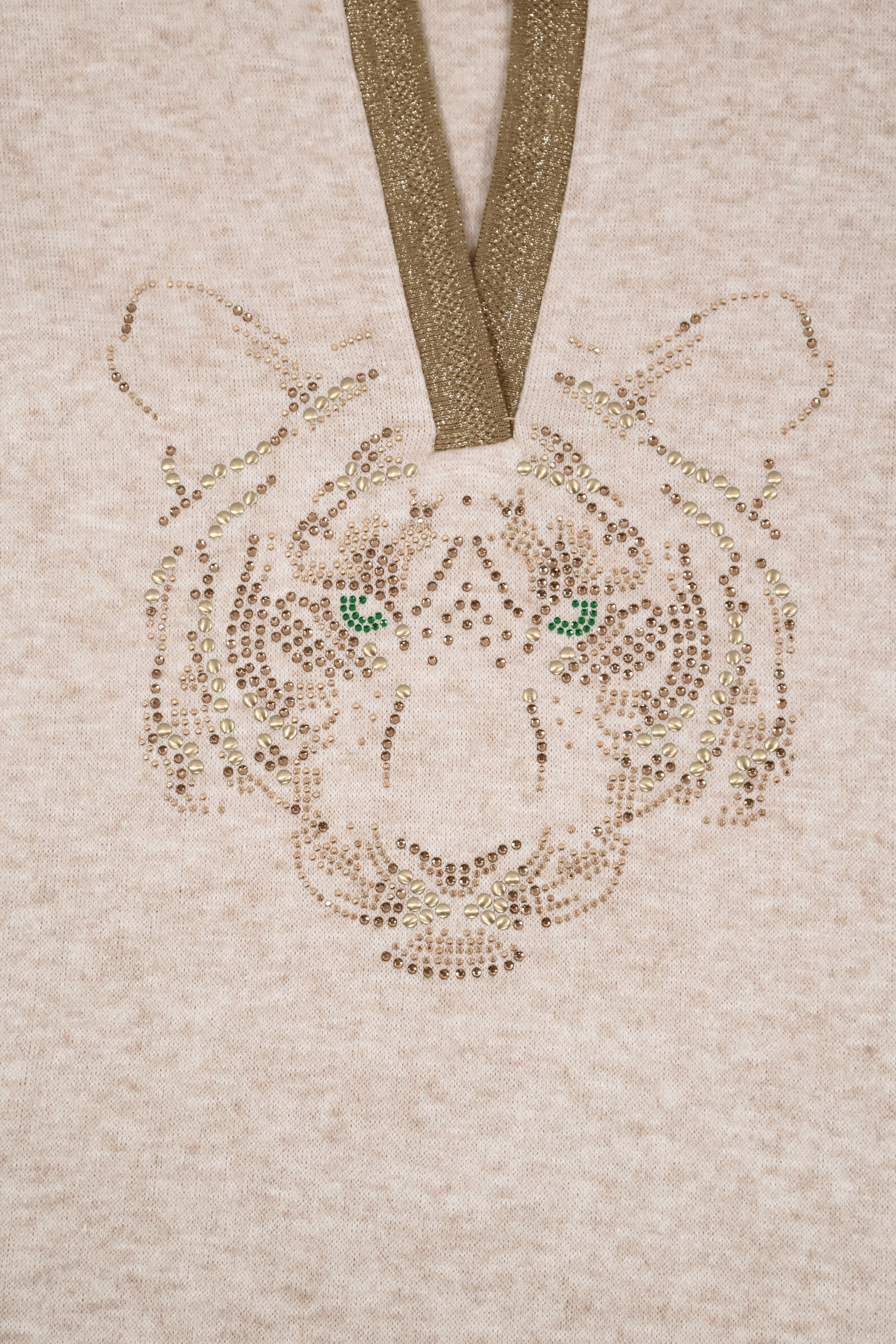 Camiseta de punto beige con leon de strass Lolitas&L - lolitasyl.com