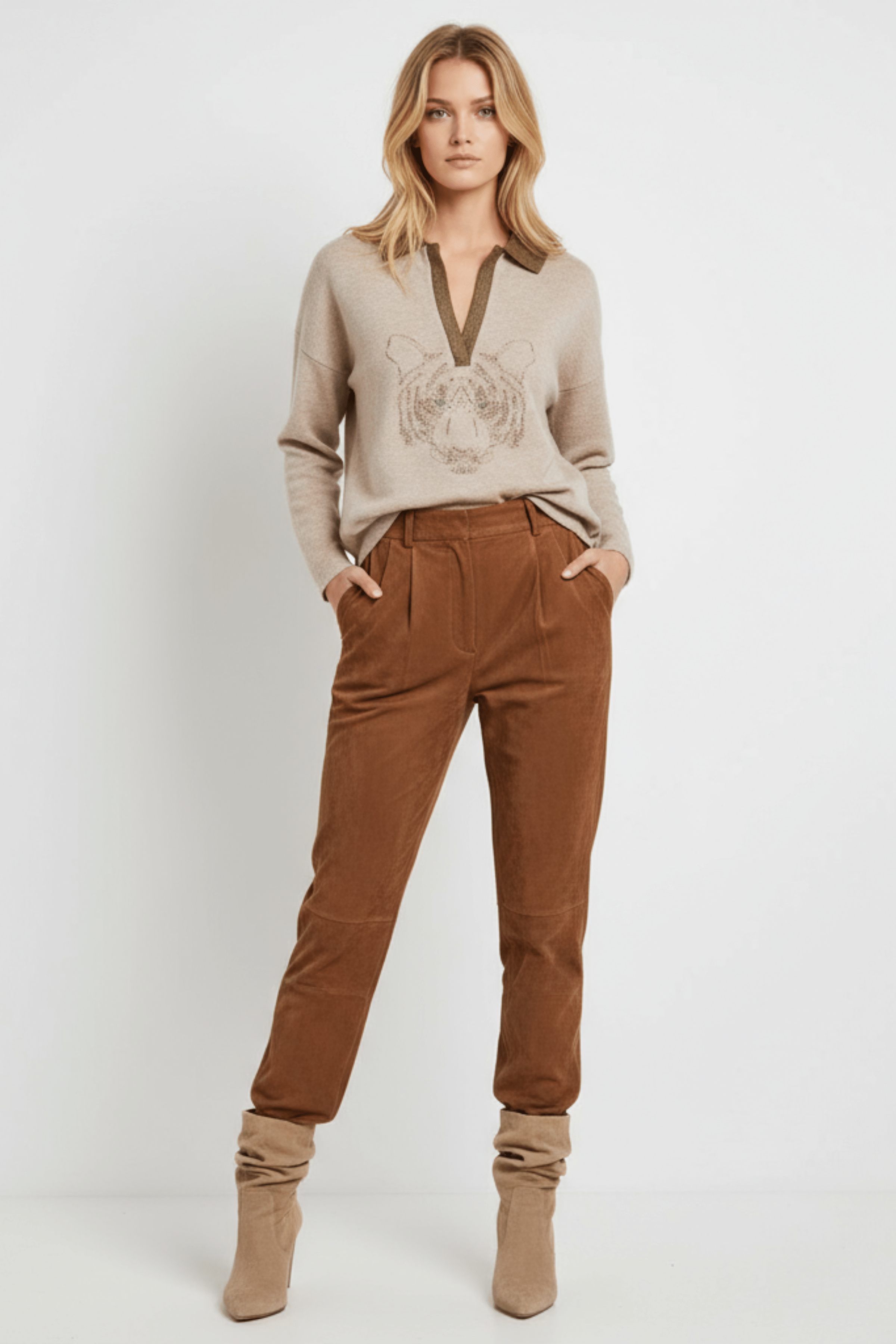 Camiseta de punto beige con leon de strass Lolitas&L - lolitasyl.com