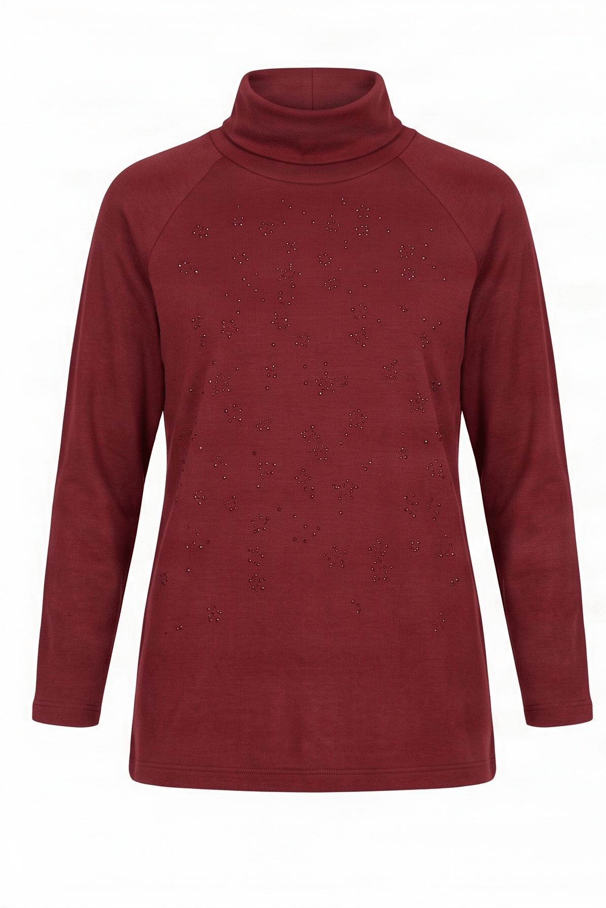 Camiseta de punto granate cuello alto con strass Lolitas&L - lolitasyl.com
