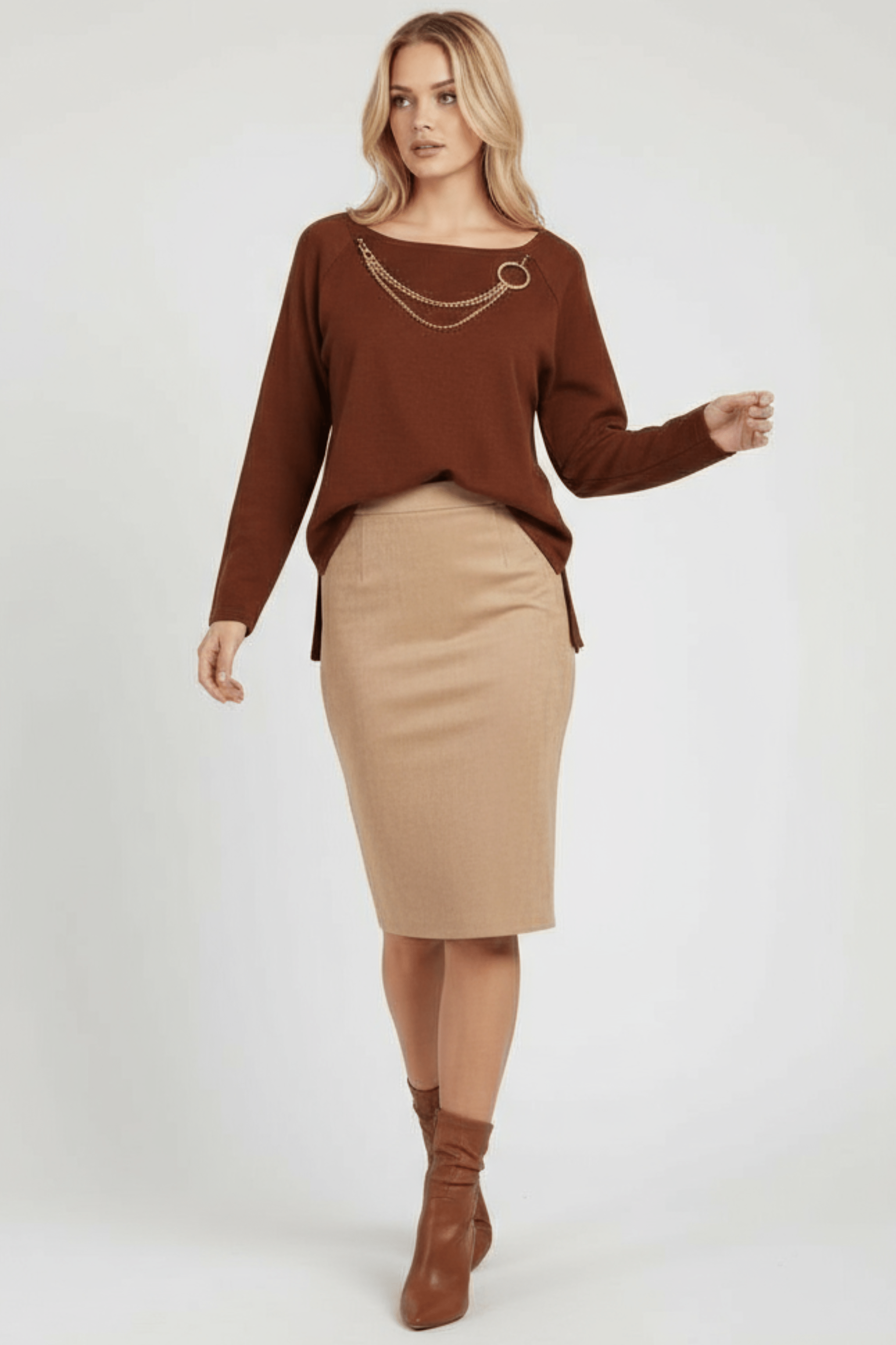 Camiseta de punto marron raglan con collar Lolitas&L - lolitasyl.com