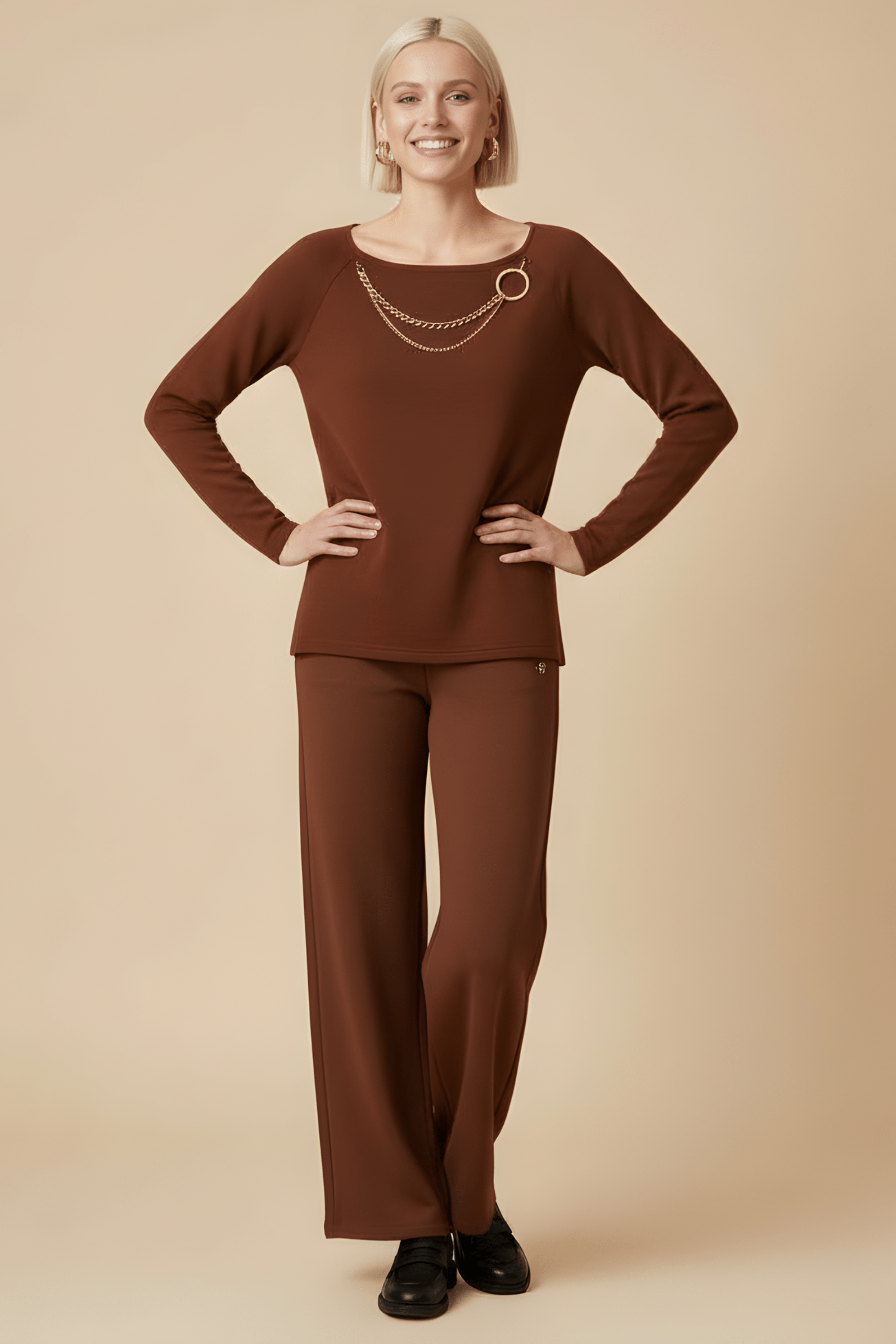 Camiseta de punto marron raglan con collar Lolitas&L - lolitasyl.com