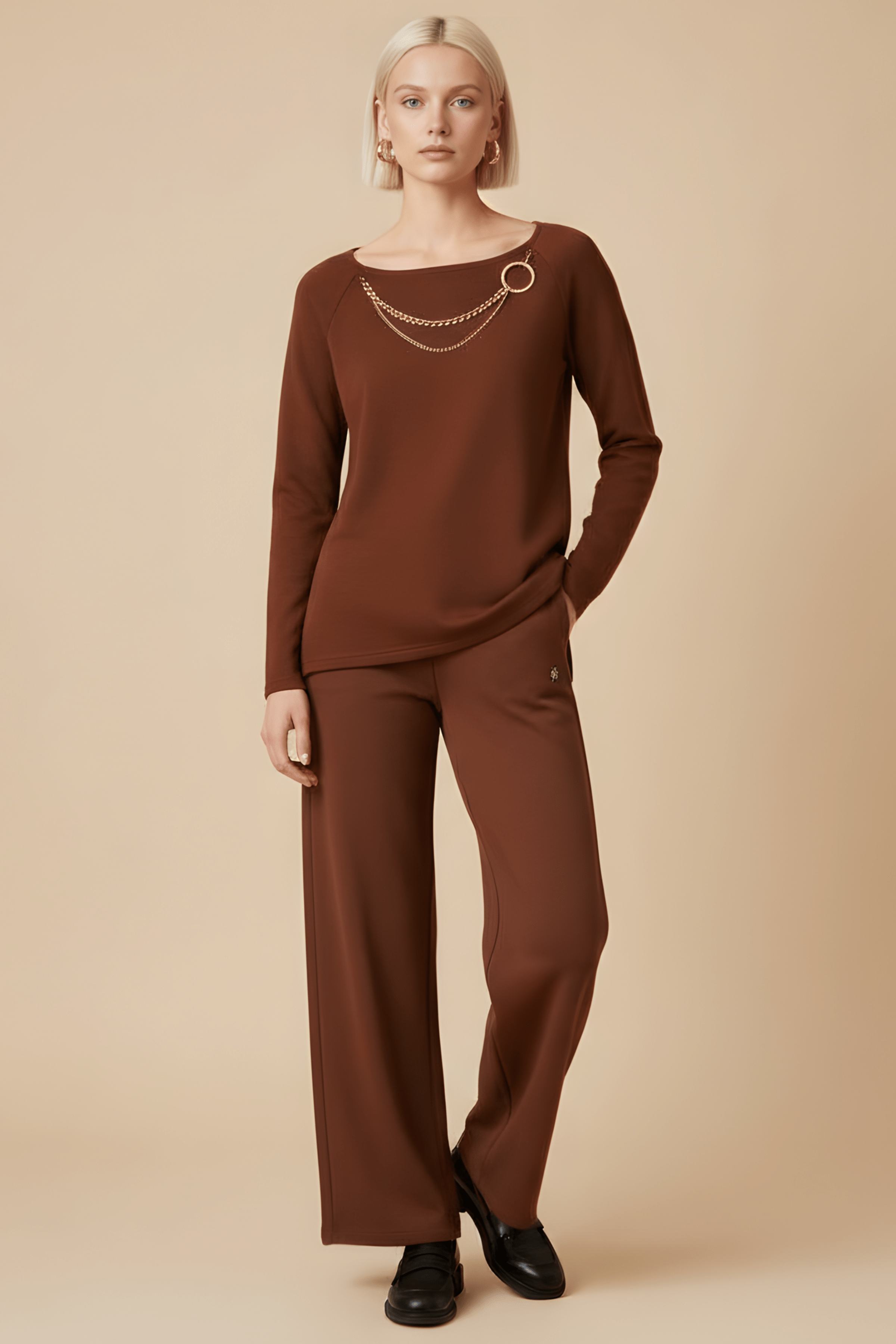 Camiseta de punto marron raglan con collar Lolitas&L - lolitasyl.com