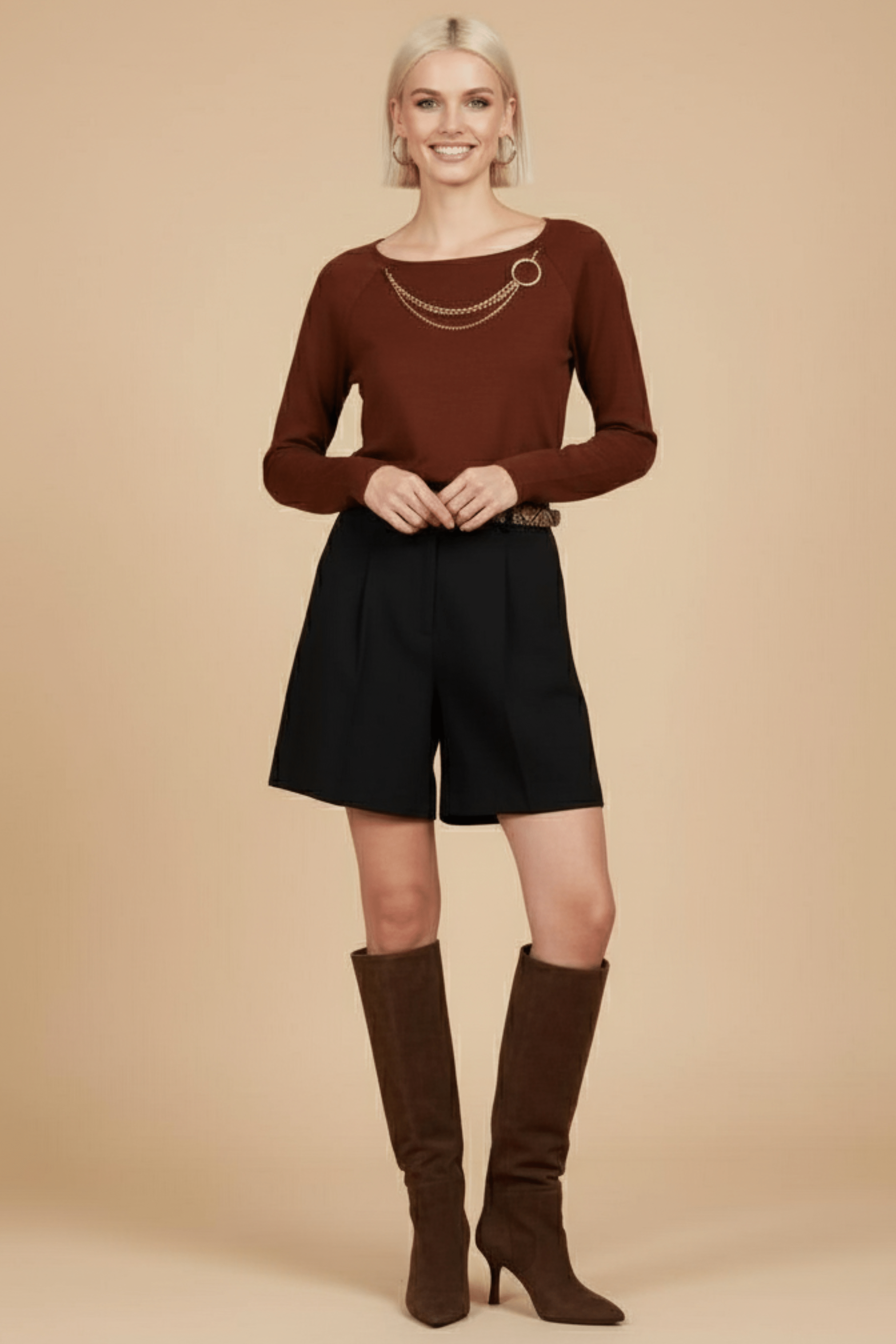 Camiseta de punto marron raglan con collar Lolitas&L - lolitasyl.com