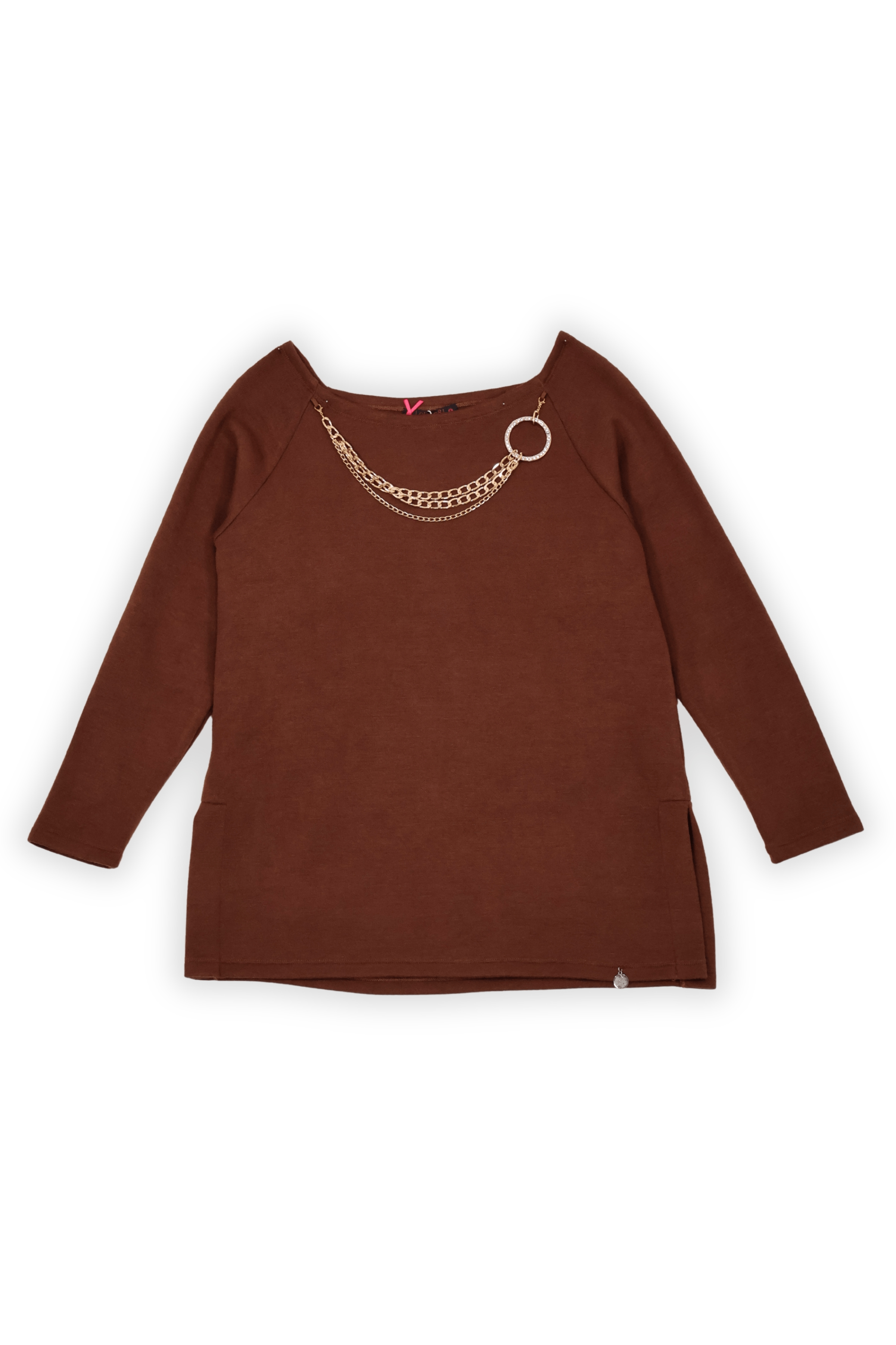 Camiseta de punto marron raglan con collar Lolitas&L - lolitasyl.com