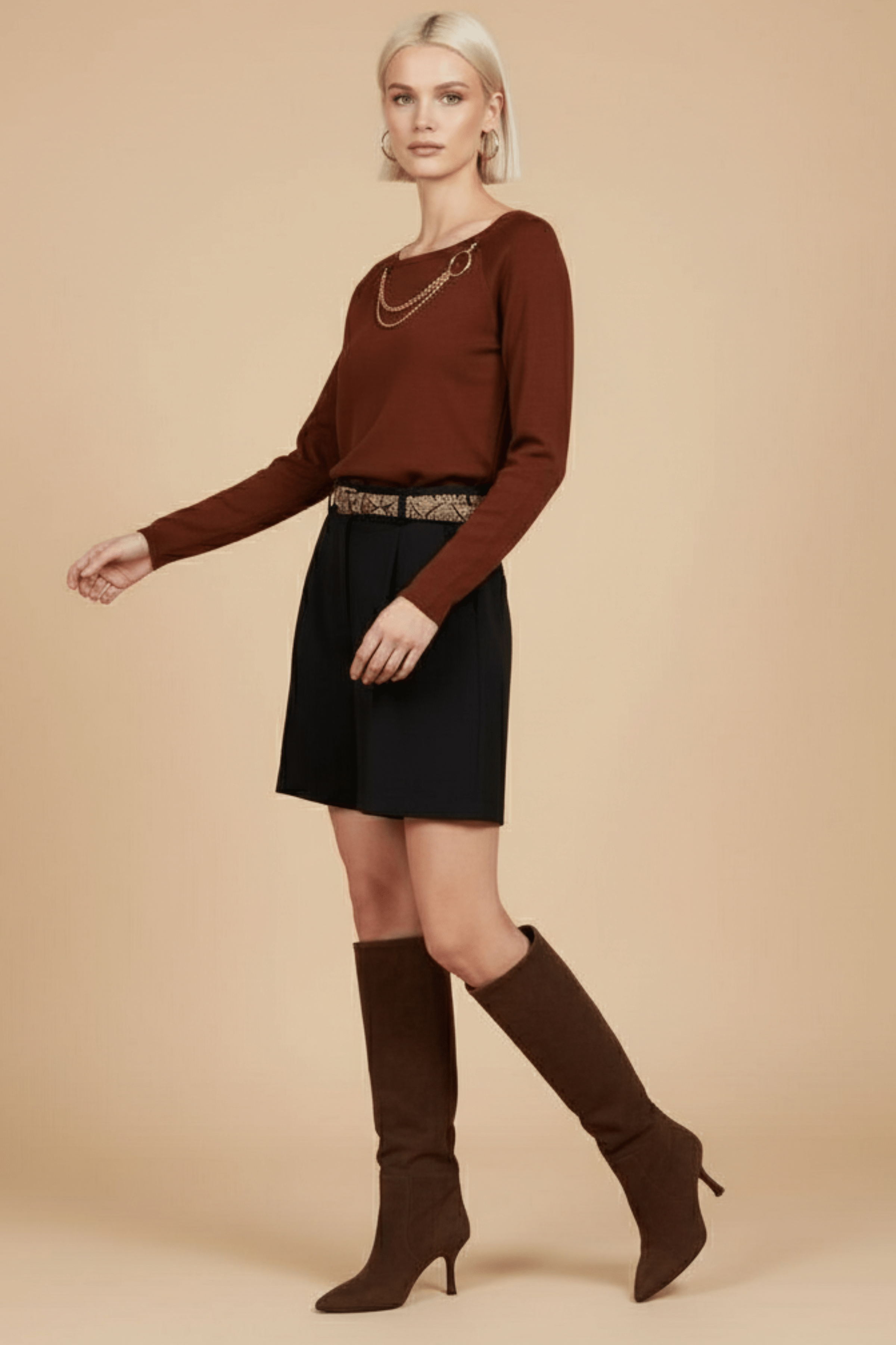 Camiseta de punto marron raglan con collar Lolitas&L - lolitasyl.com