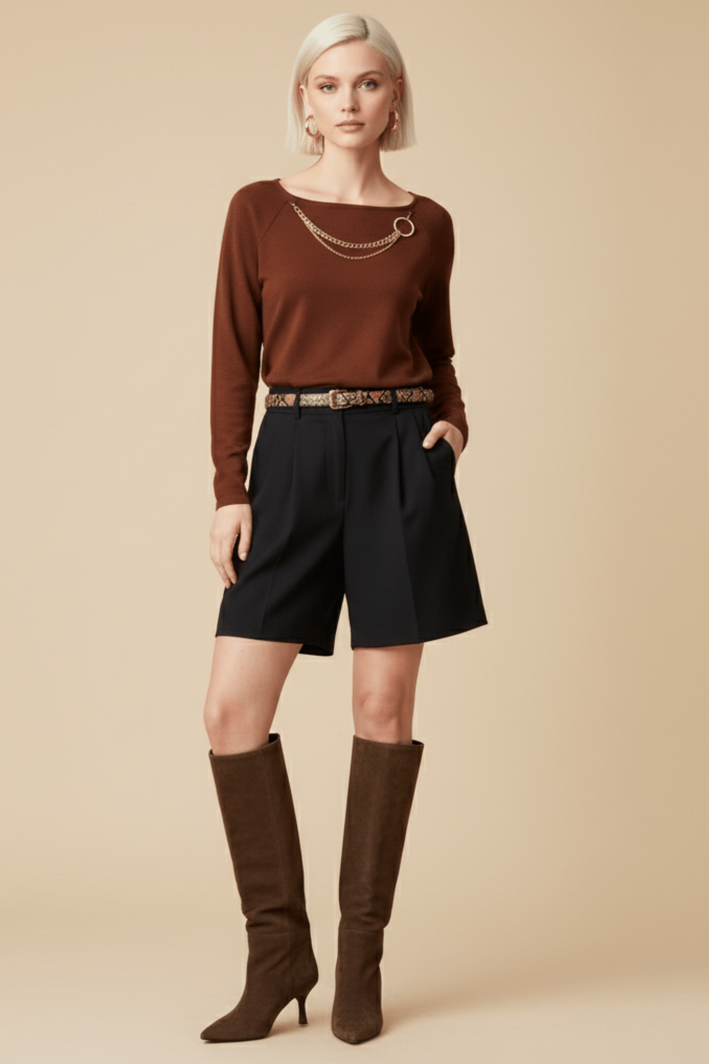 Camiseta de punto marron raglan con collar Lolitas&L - lolitasyl.com