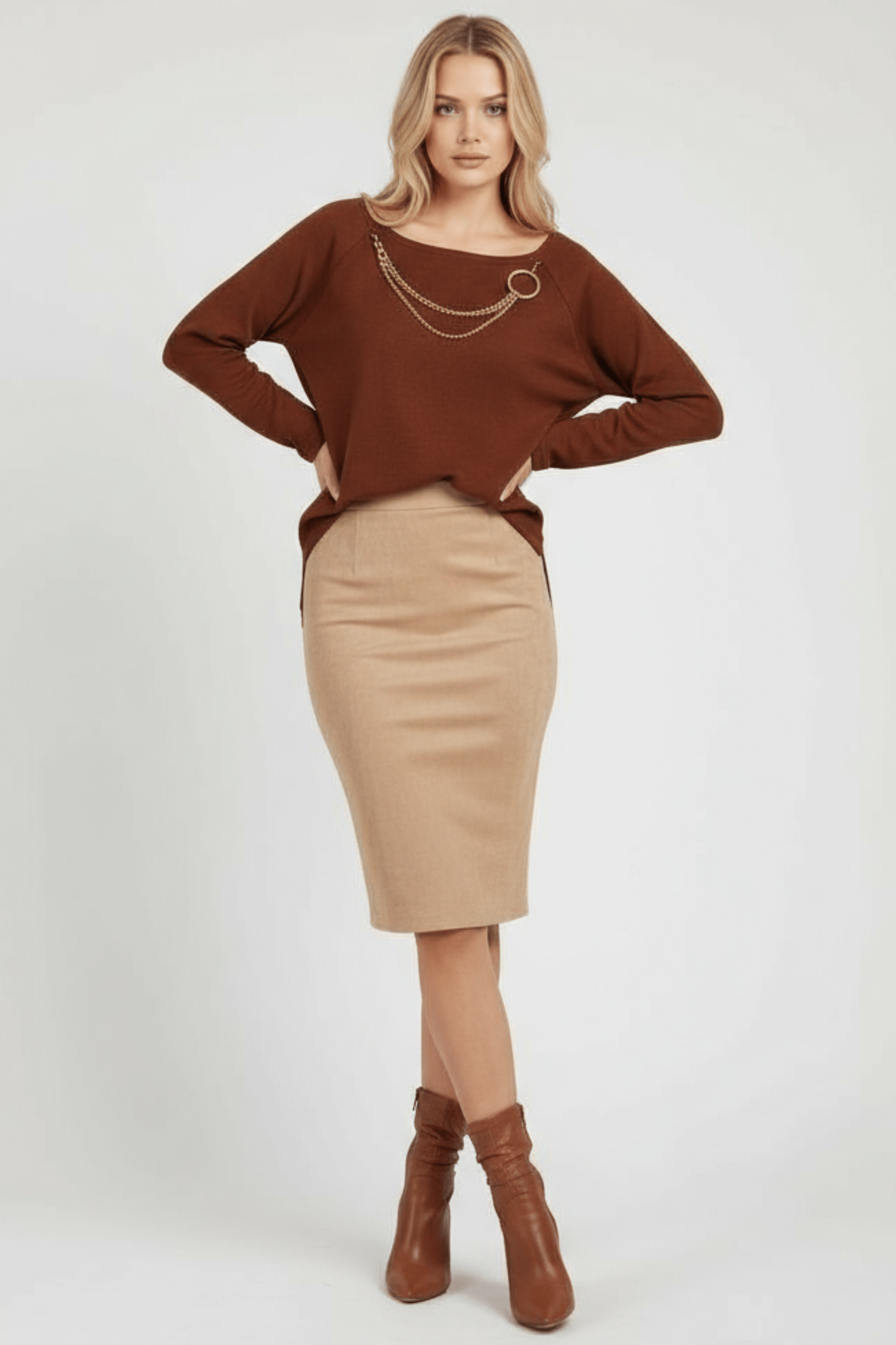 Camiseta de punto marron raglan con collar Lolitas&L - lolitasyl.com