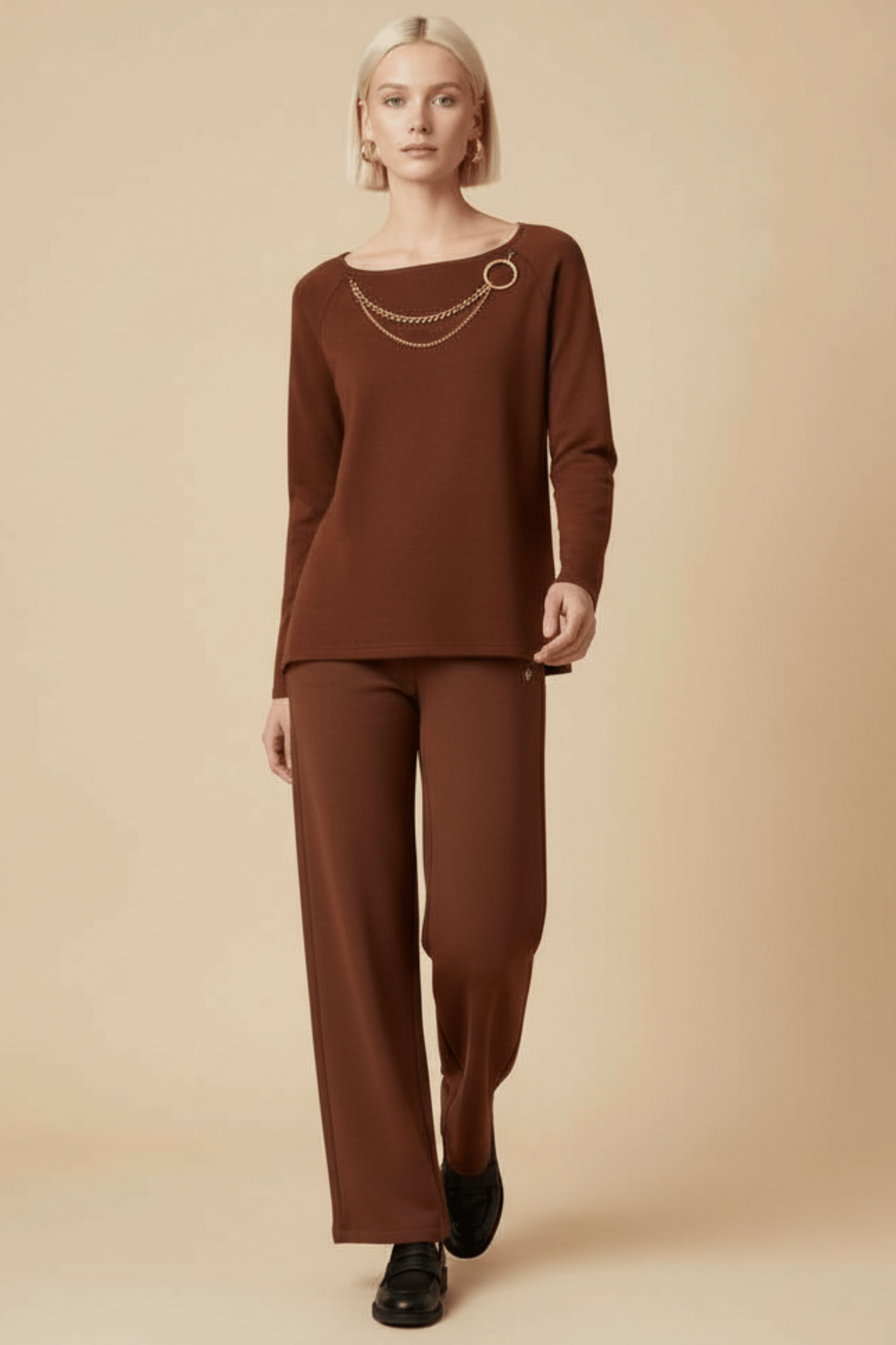Camiseta de punto marron raglan con collar Lolitas&L - lolitasyl.com