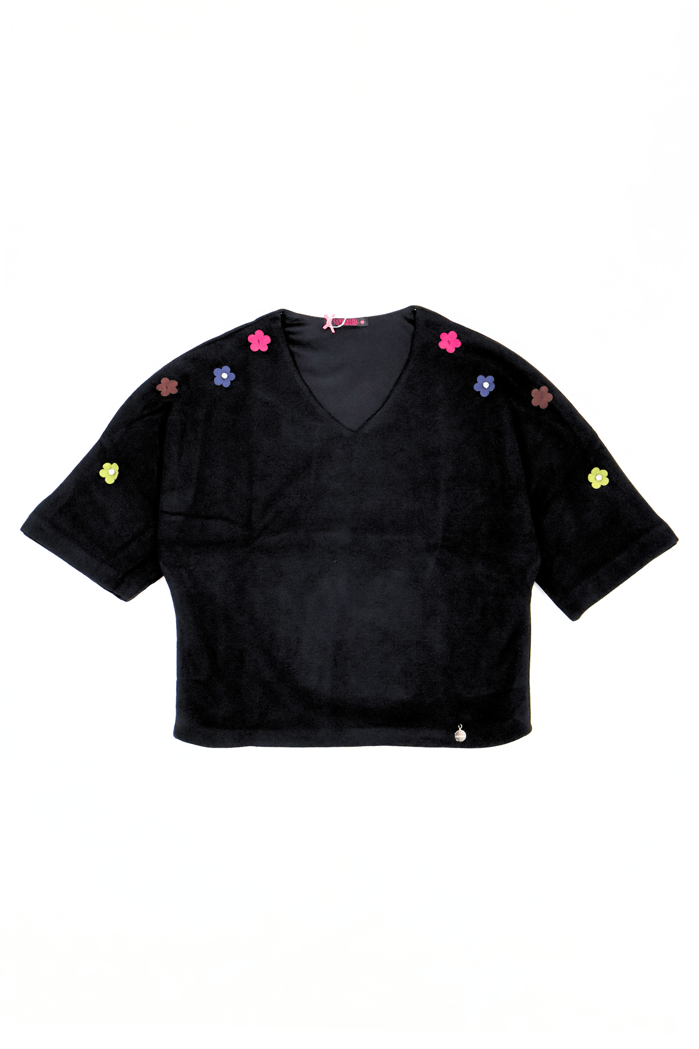 Camiseta de punto negra murcielago con flores antelina Lolitas&L - lolitasyl.com