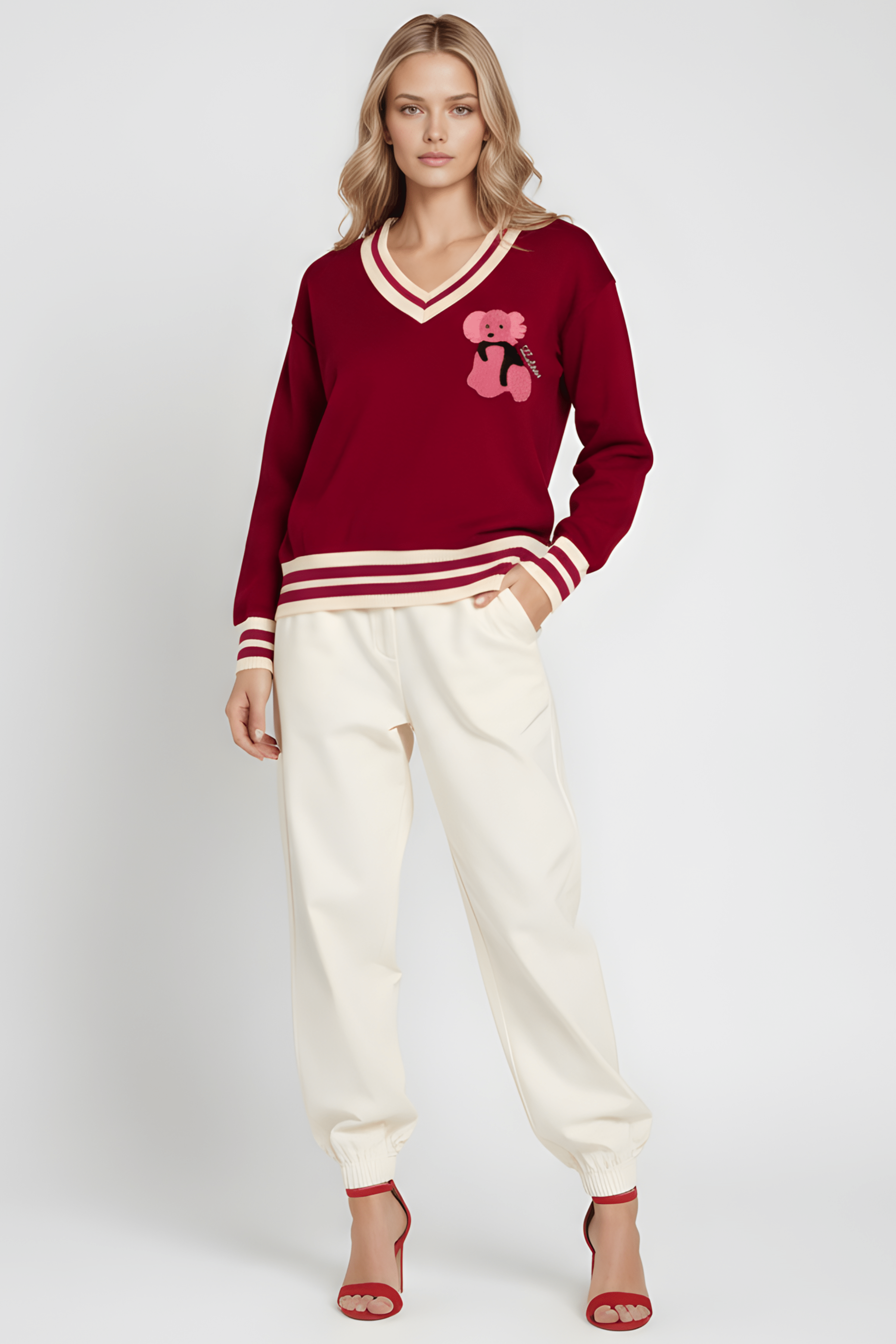 Camiseta de punto roja con elasticos y bordado osito Lolitas&L - lolitasyl.com