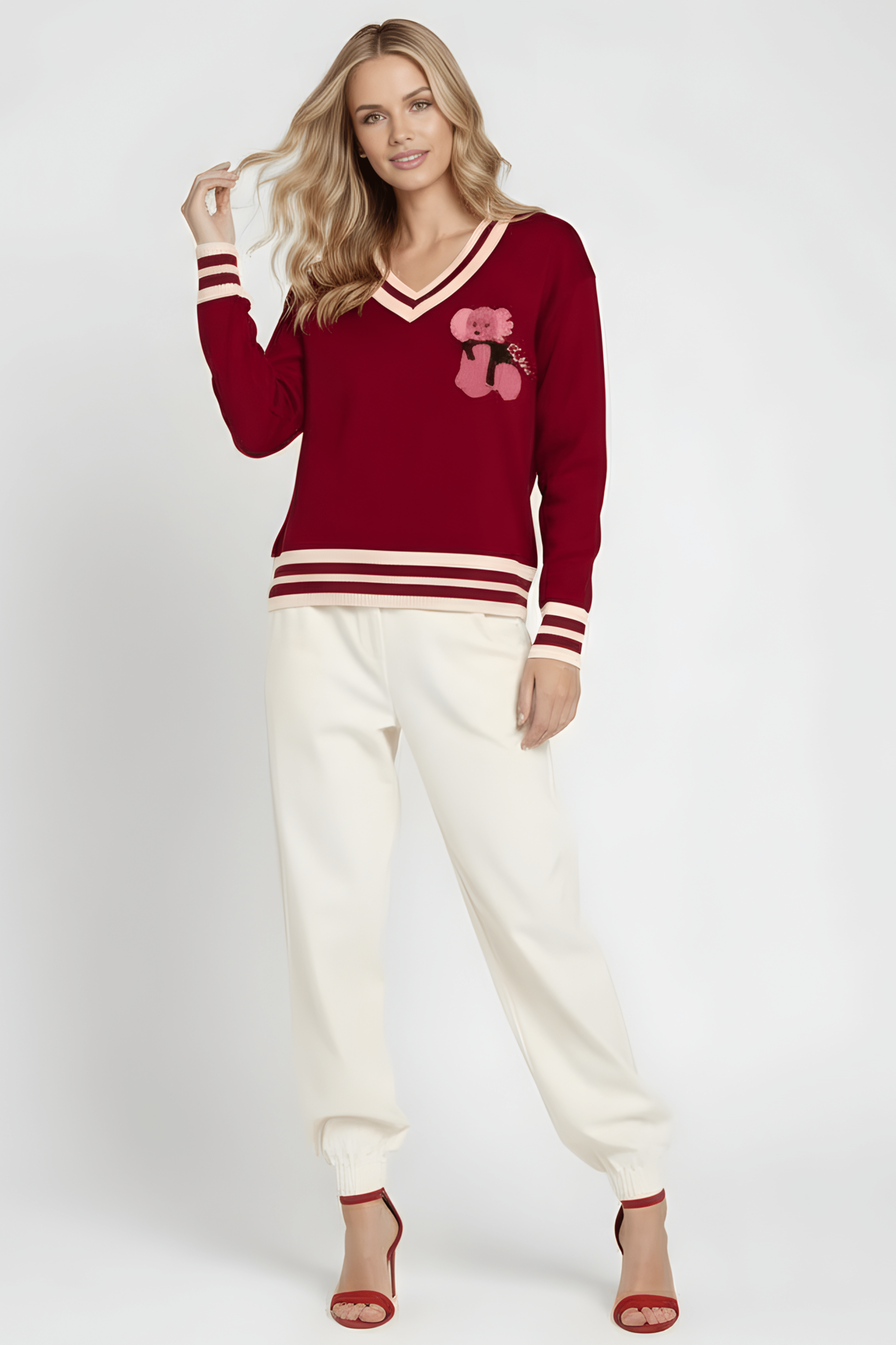 Camiseta de punto roja con elasticos y bordado osito Lolitas&L - lolitasyl.com