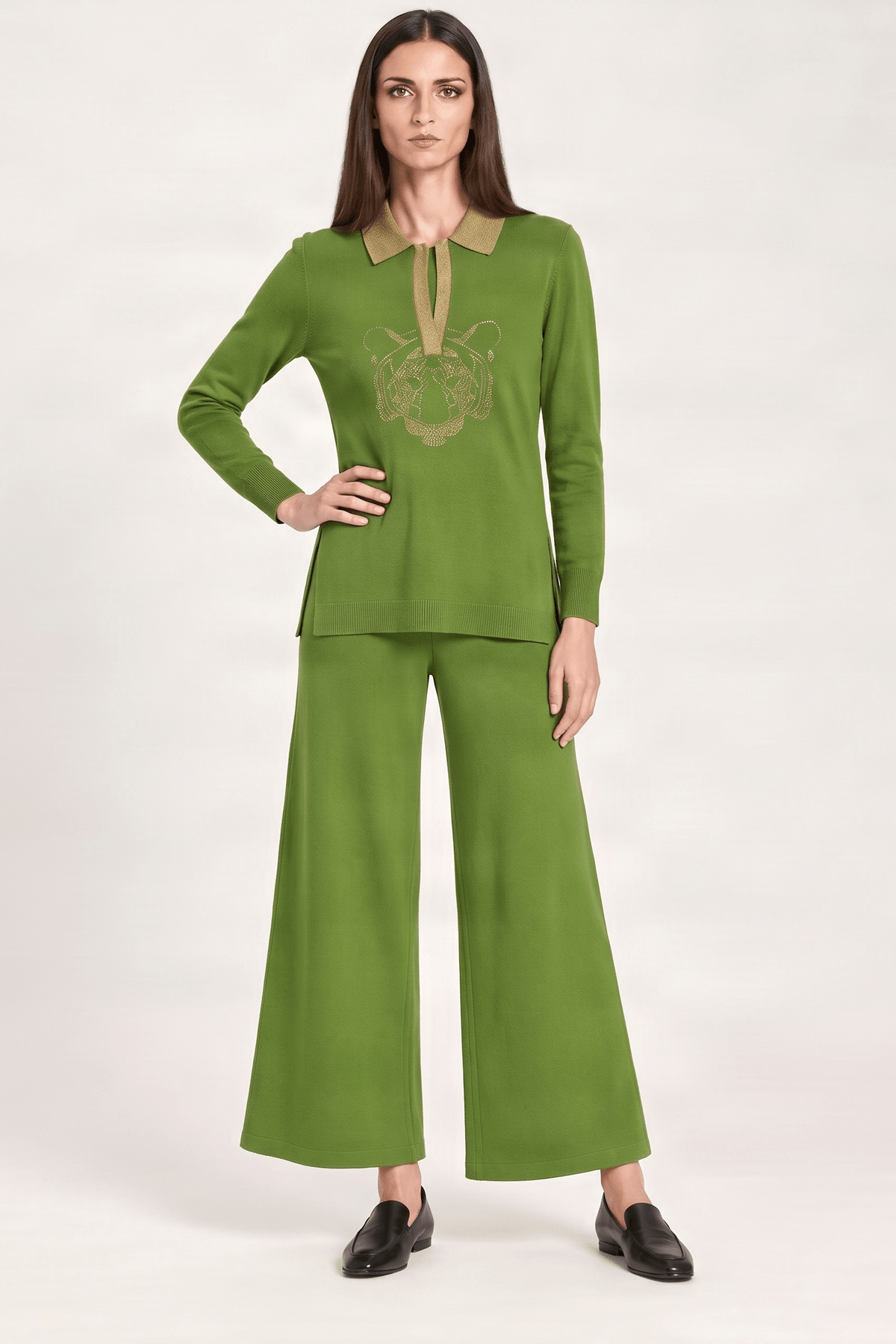 Camiseta de punto verde con leon de strass Lolitas&L - lolitasyl.com