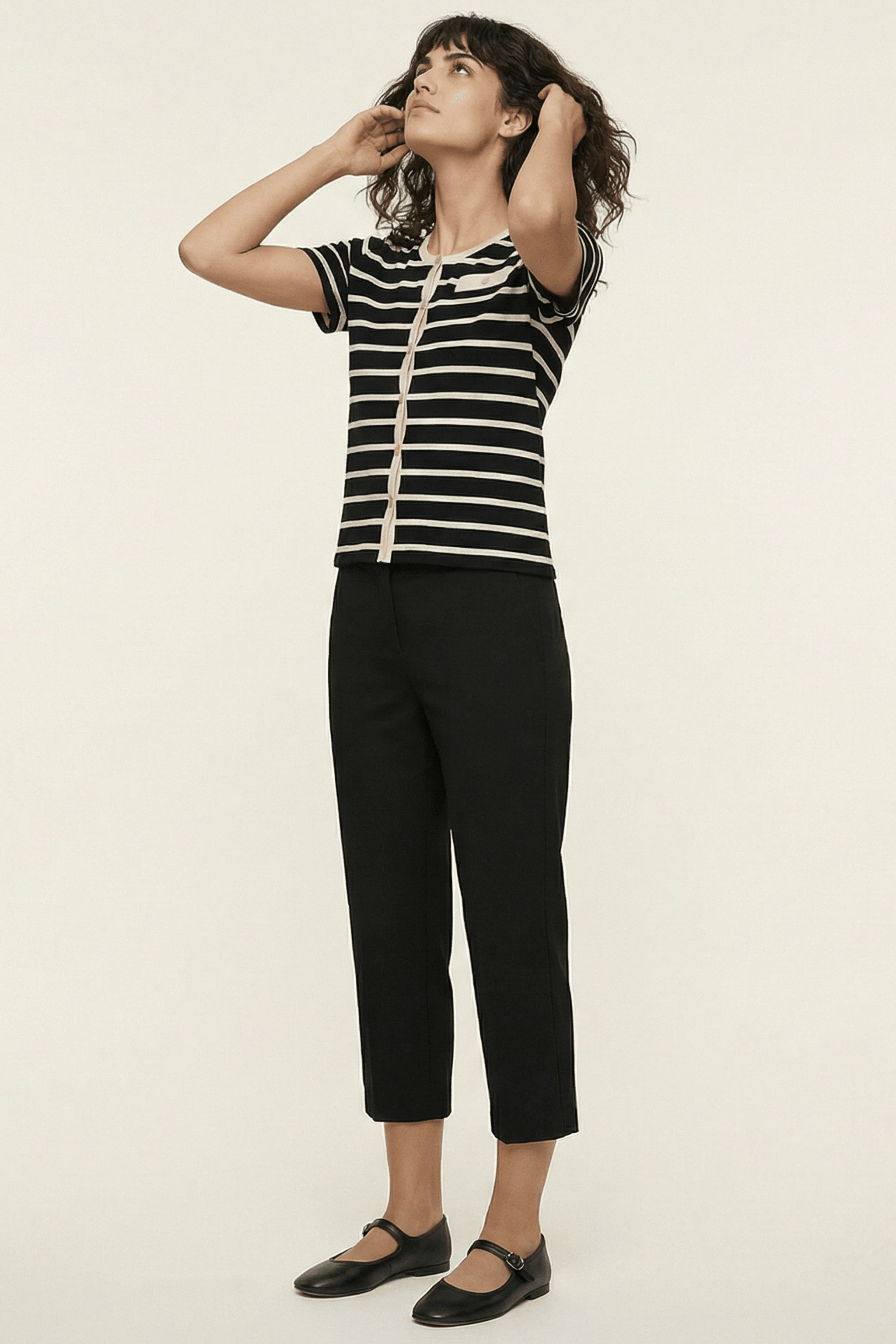 Camiseta de rayas abnotonada de manga corta Lolitas&L - lolitasyl.com