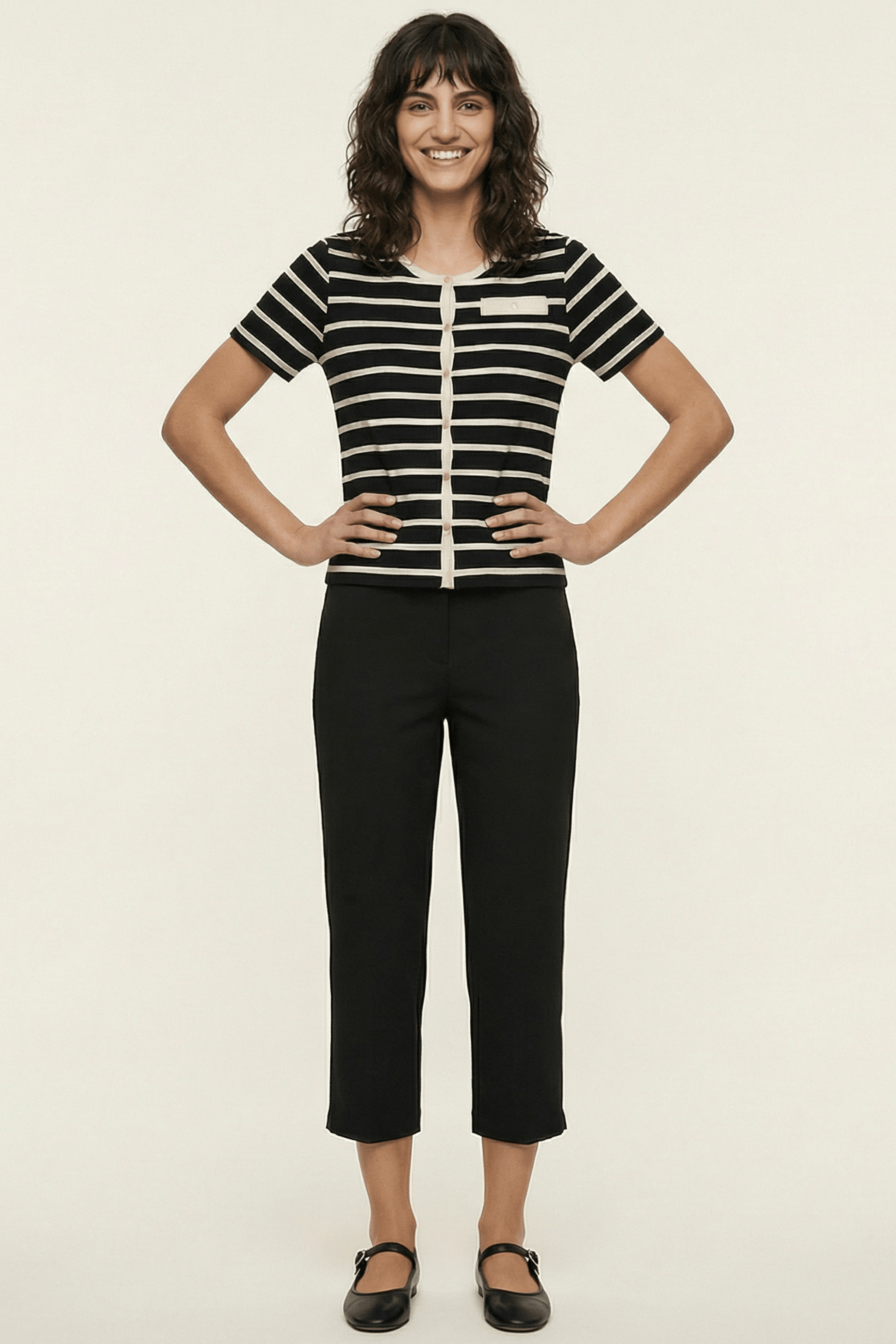 Camiseta de rayas abnotonada de manga corta Lolitas&L - lolitasyl.com