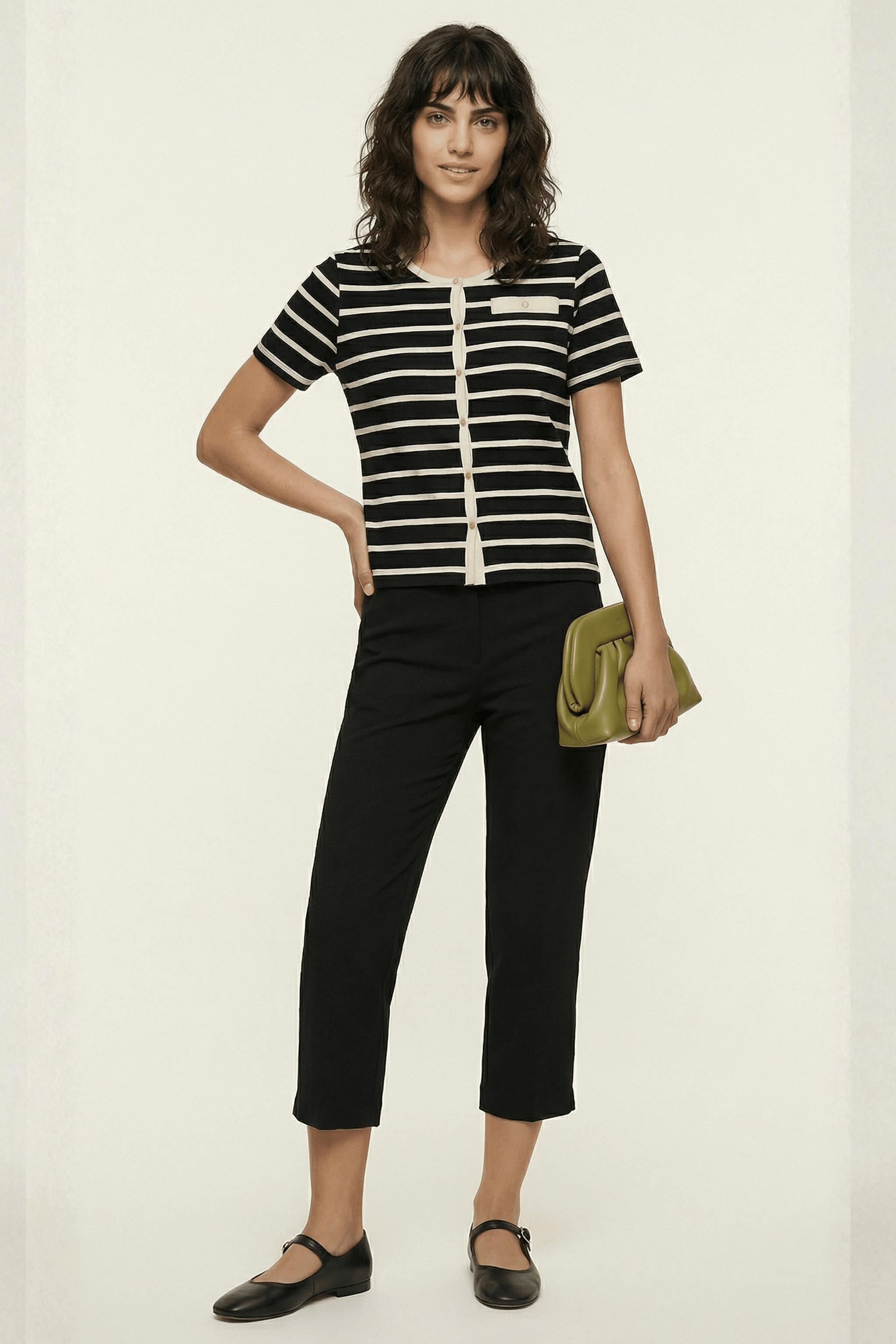 Camiseta de rayas abnotonada de manga corta Lolitas&L - lolitasyl.com