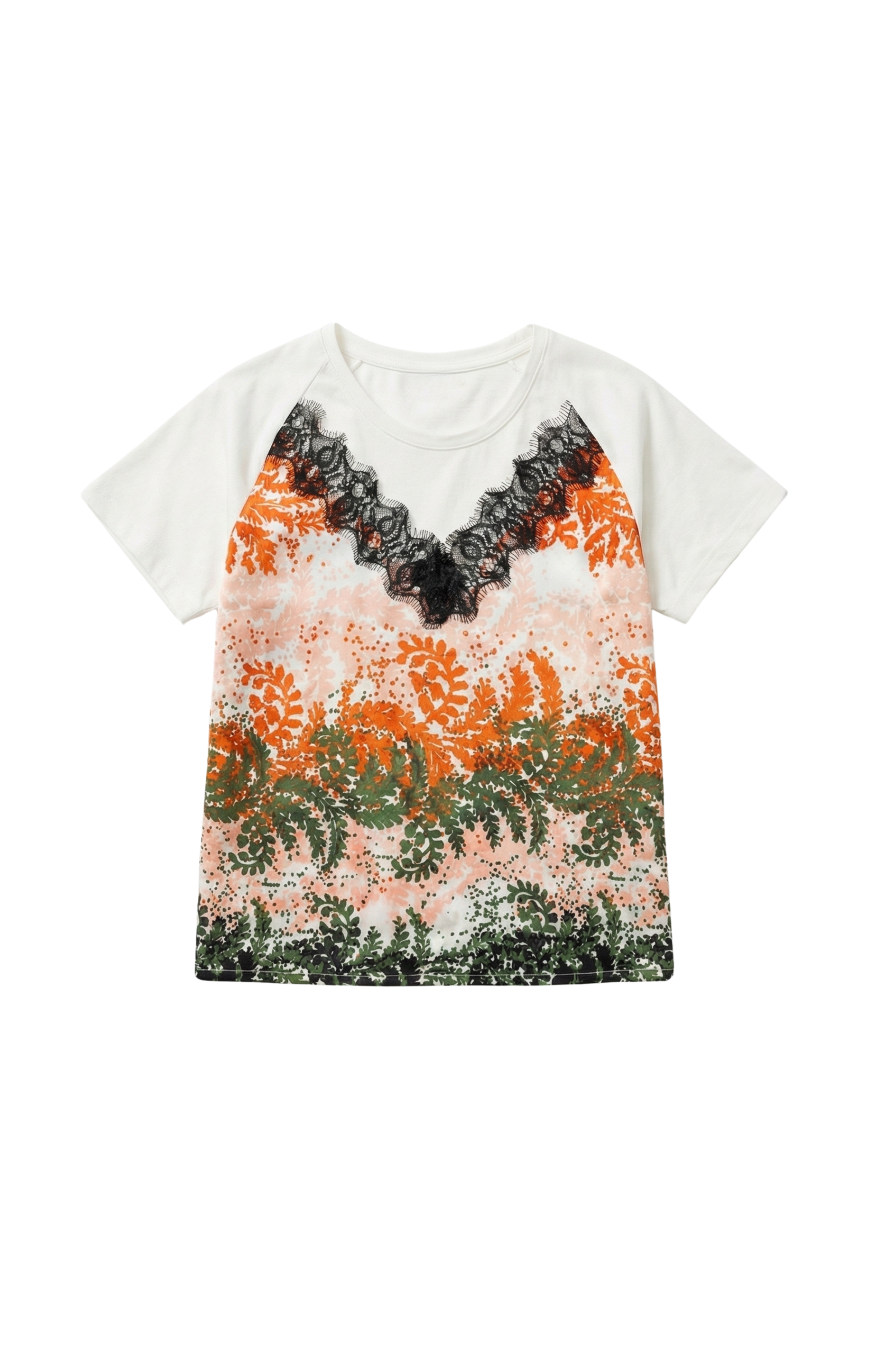 Camiseta estampado Leaves con puntilla en escote LolitasyL