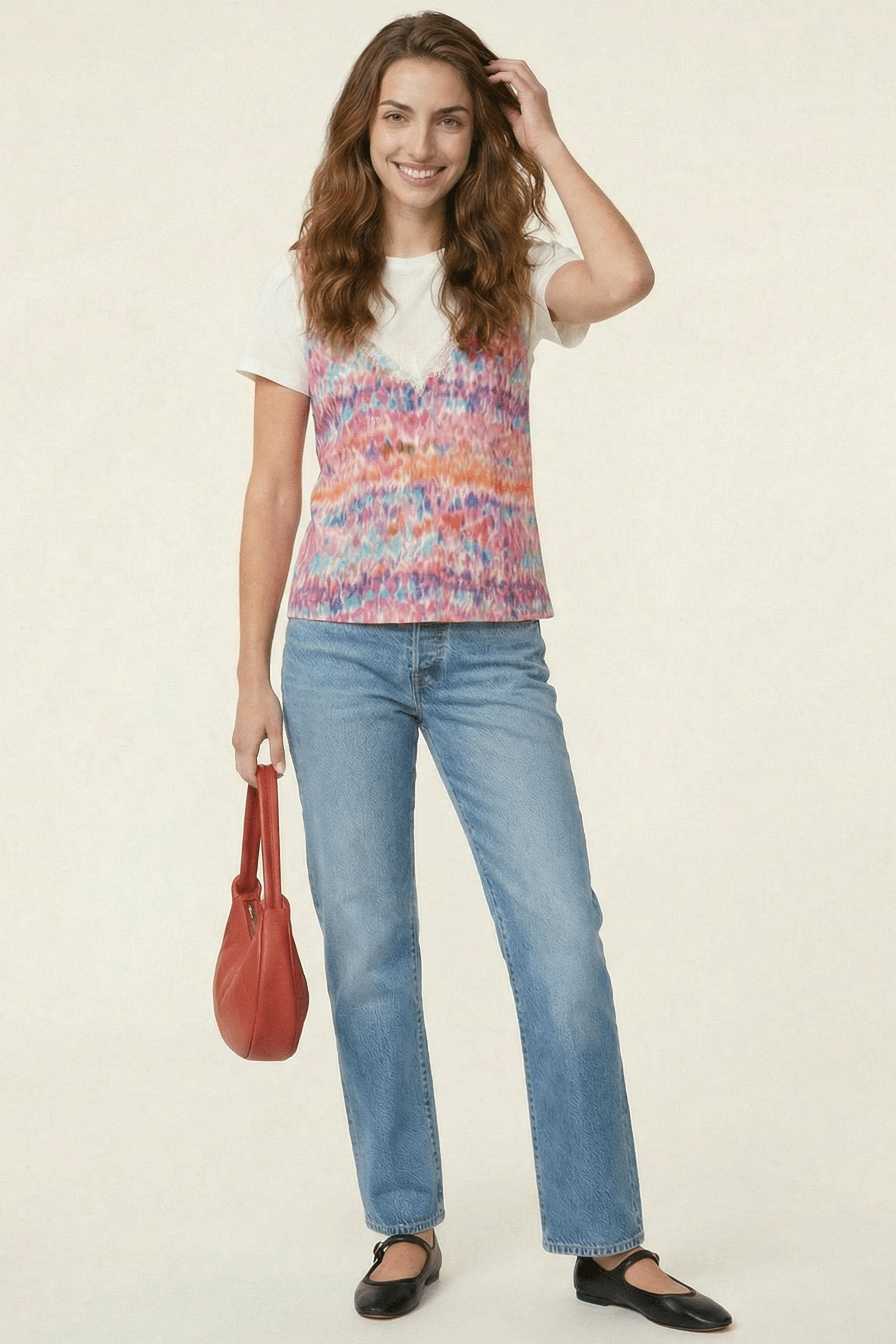 Camiseta estampado Water Colour con puntilla en escote LolitasyL - lolitasyl.com