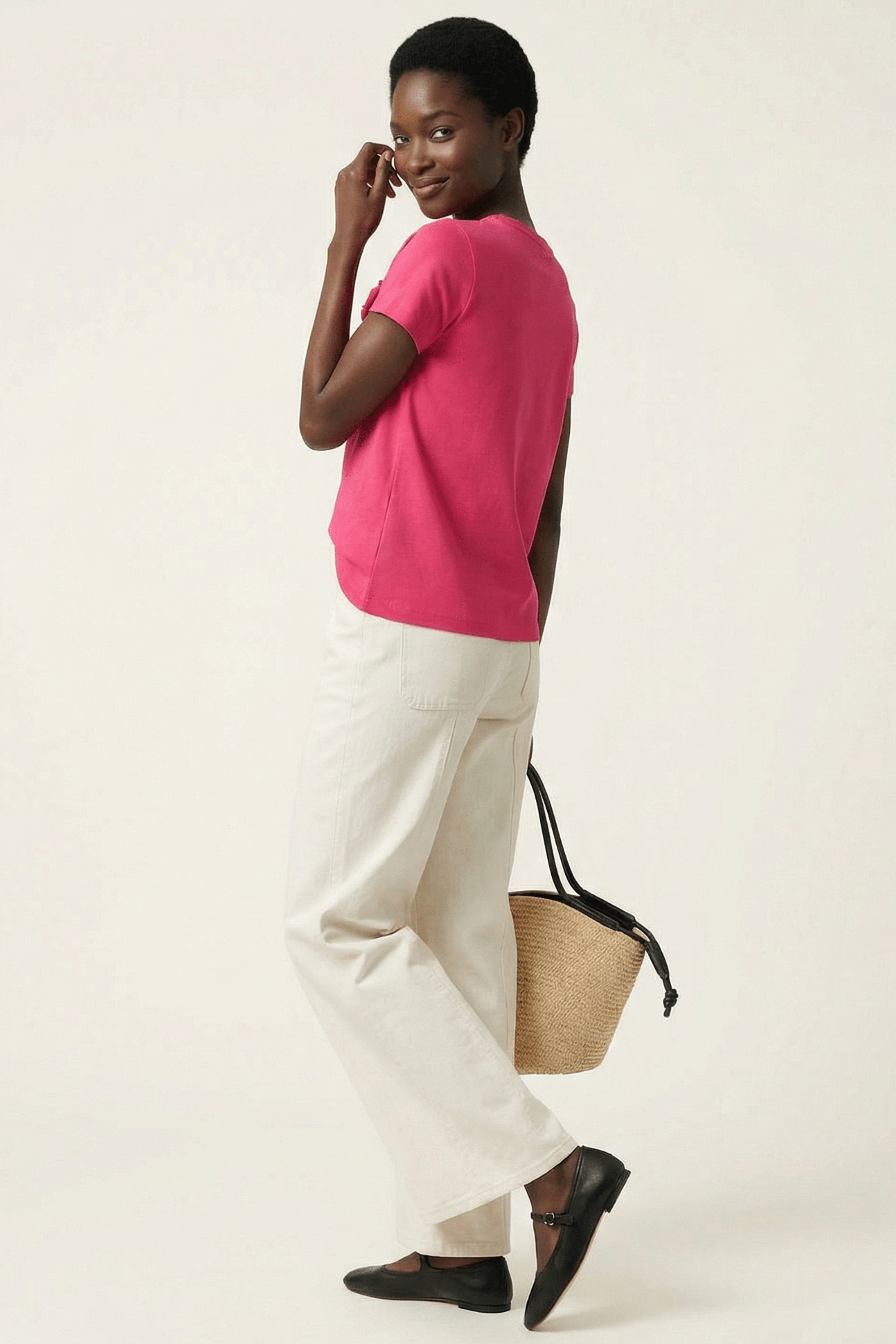 Camiseta fucsia bordado rosas aplicacion de manga corta Lolitas&L - lolitasyl.com