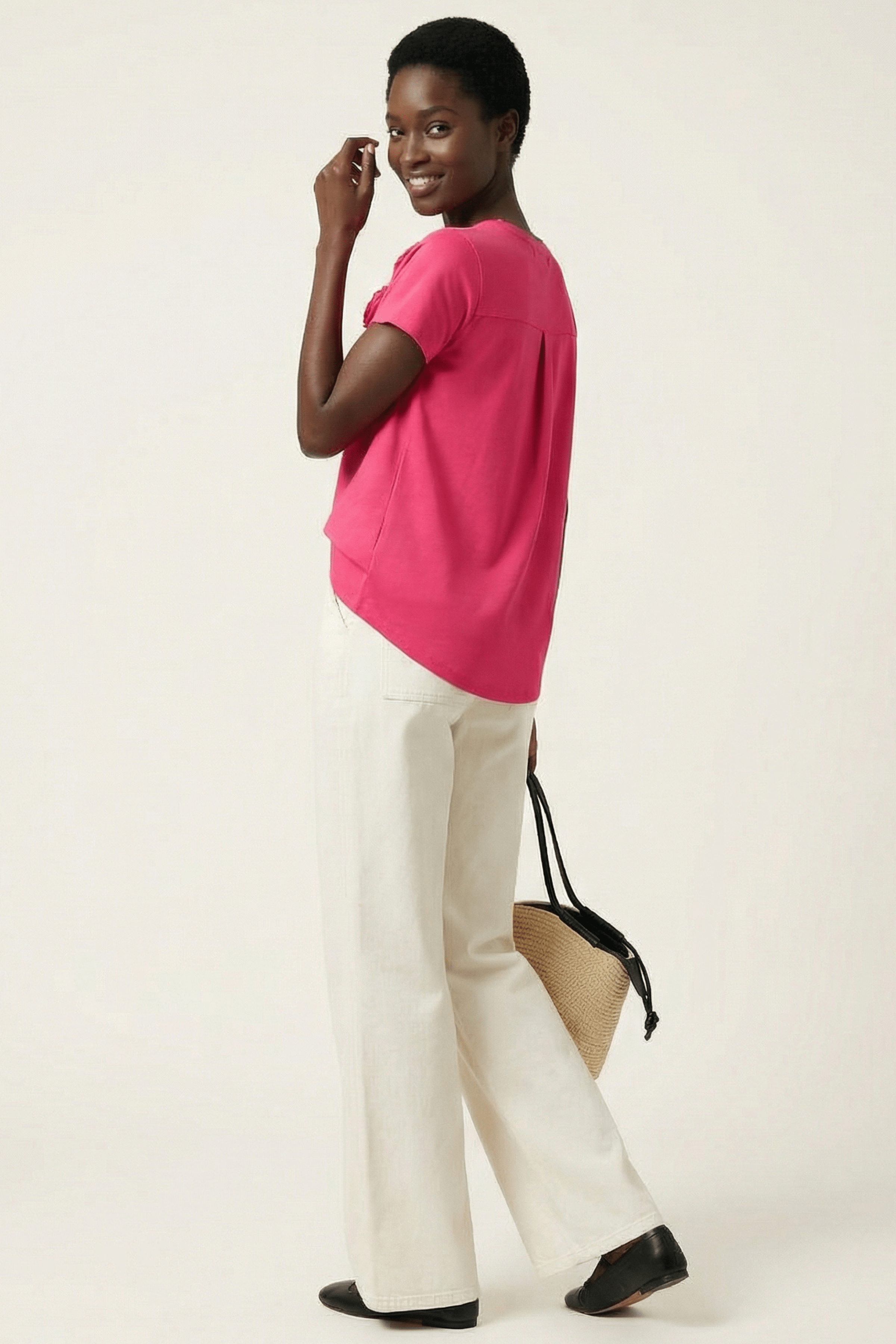 Camiseta fucsia bordado rosas aplicacion de manga corta Lolitas&L - lolitasyl.com