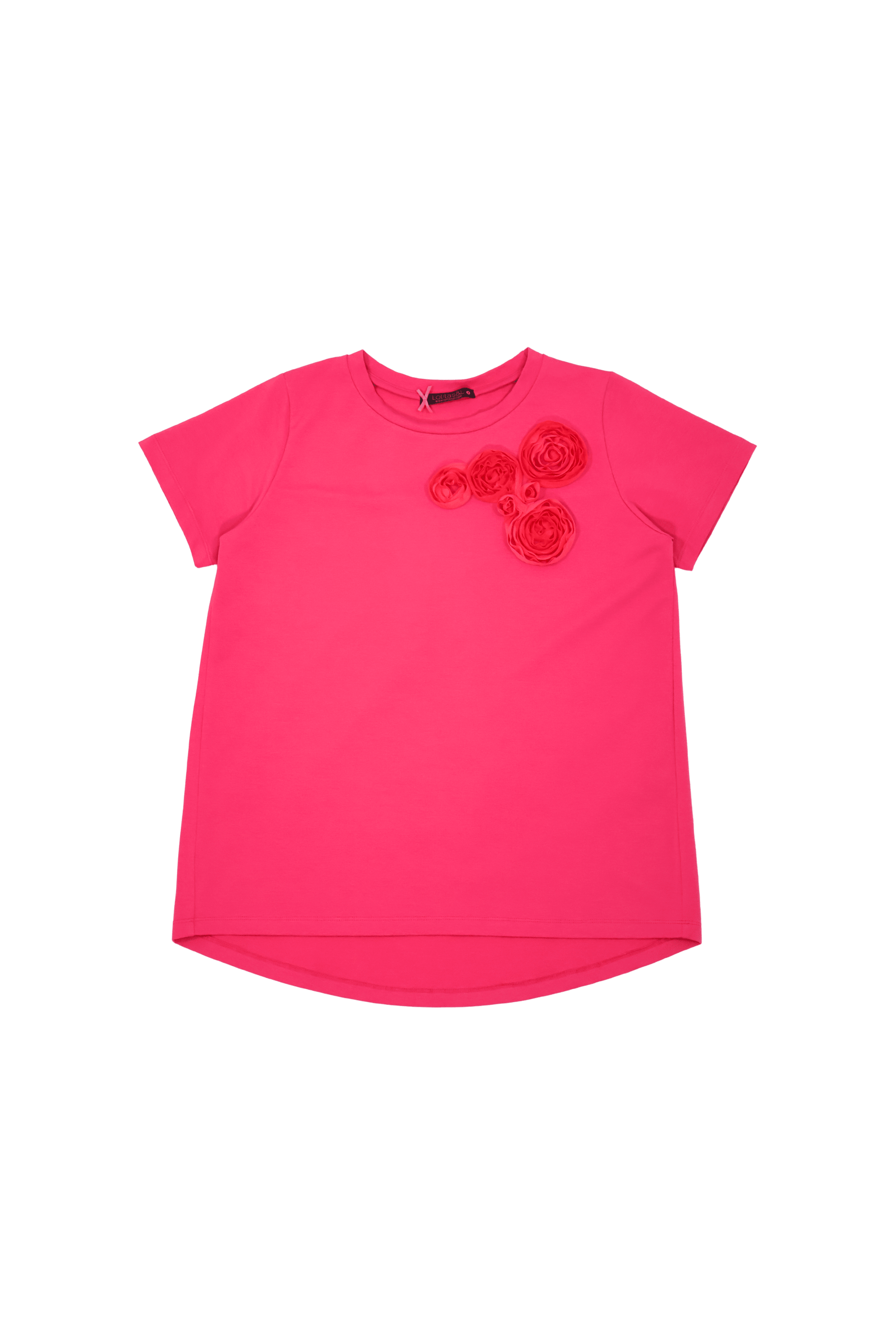 Camiseta fucsia bordado rosas aplicacion de manga corta Lolitas&L - lolitasyl.com